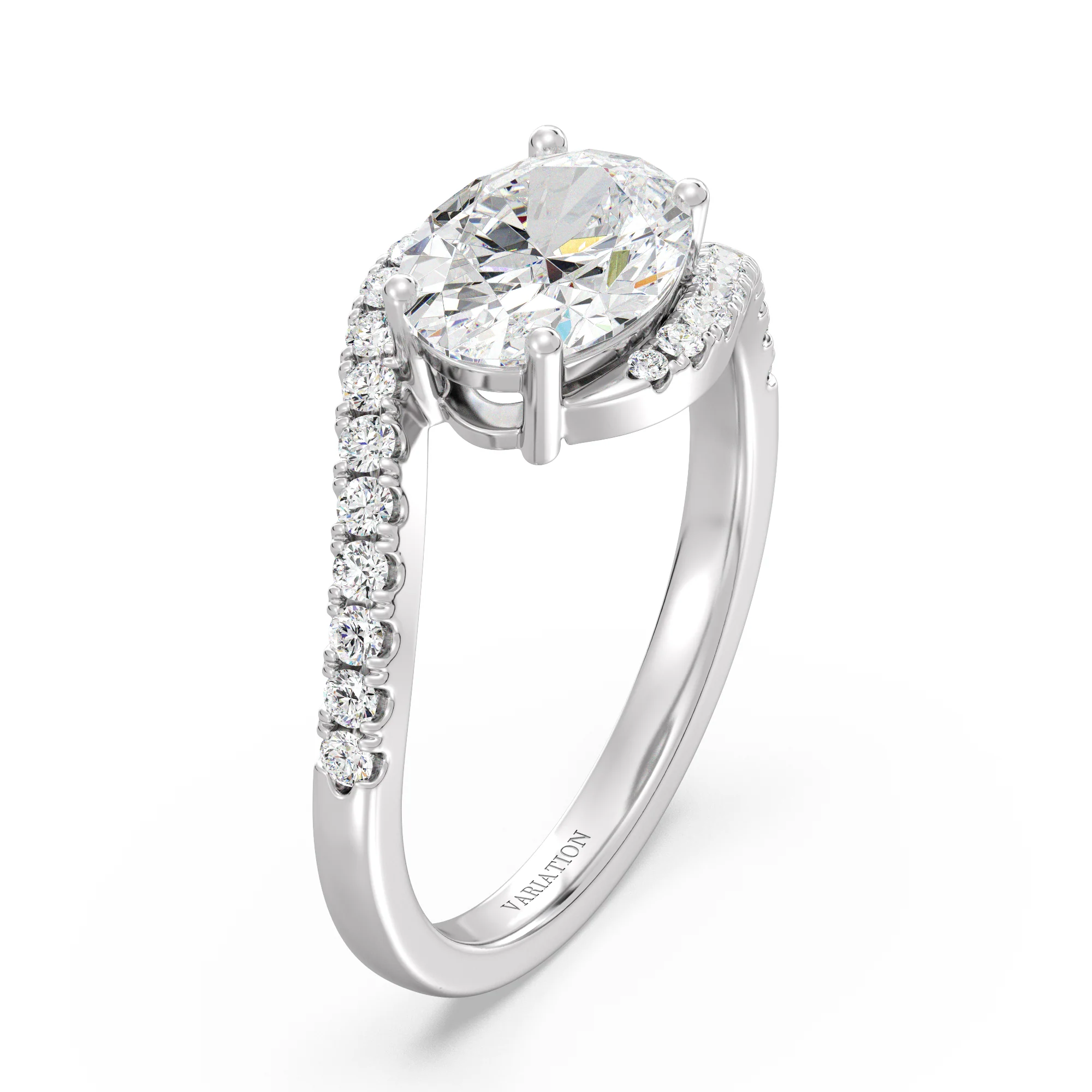 1.50 Carat Oval Cut Lab Grown Diamond Bypass Engagement Ring with Pavé Accents in 18K Gold - Image 12