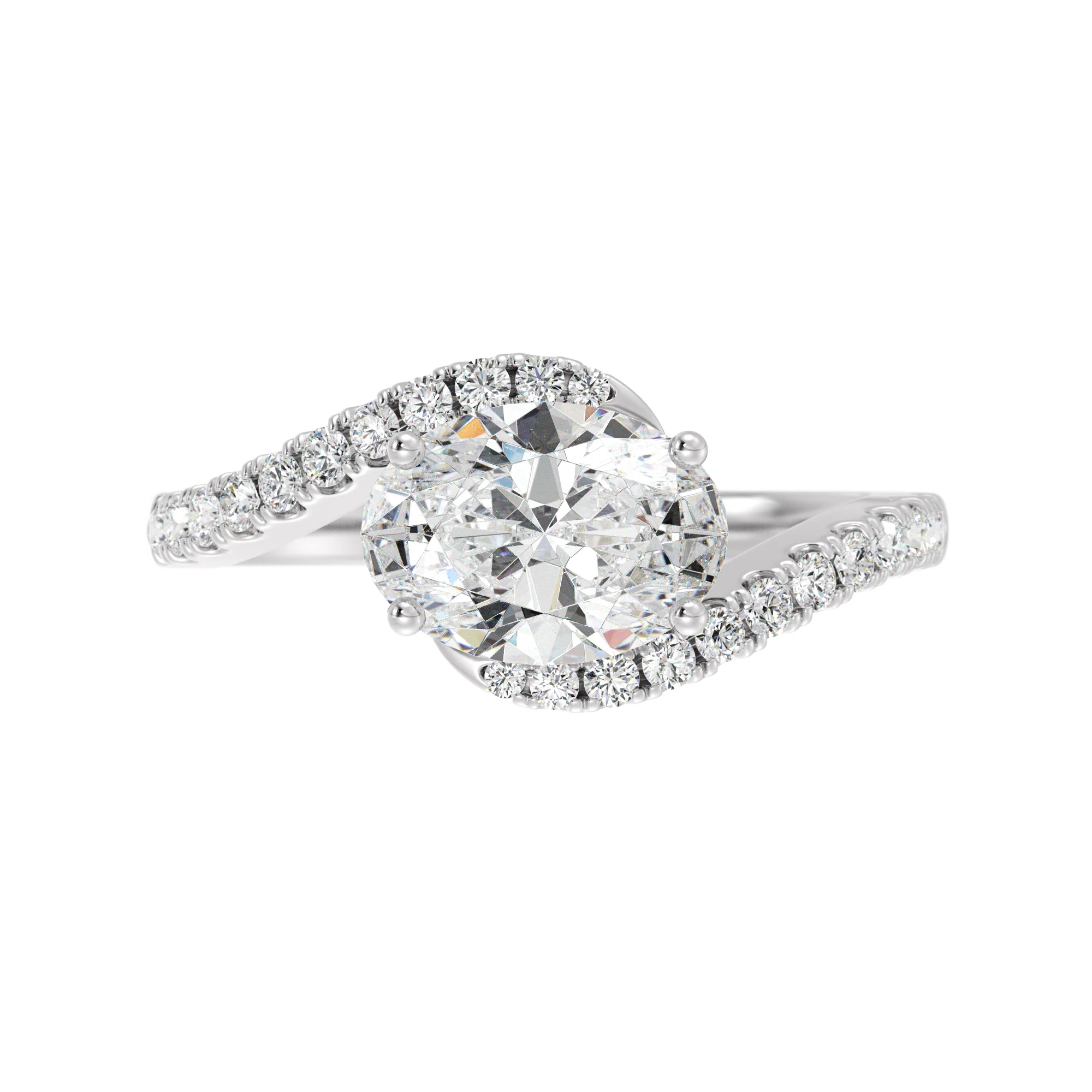 1.50 Carat Oval Cut Lab Grown Diamond Bypass Engagement Ring with Pavé Accents in 18K Gold - Image 13