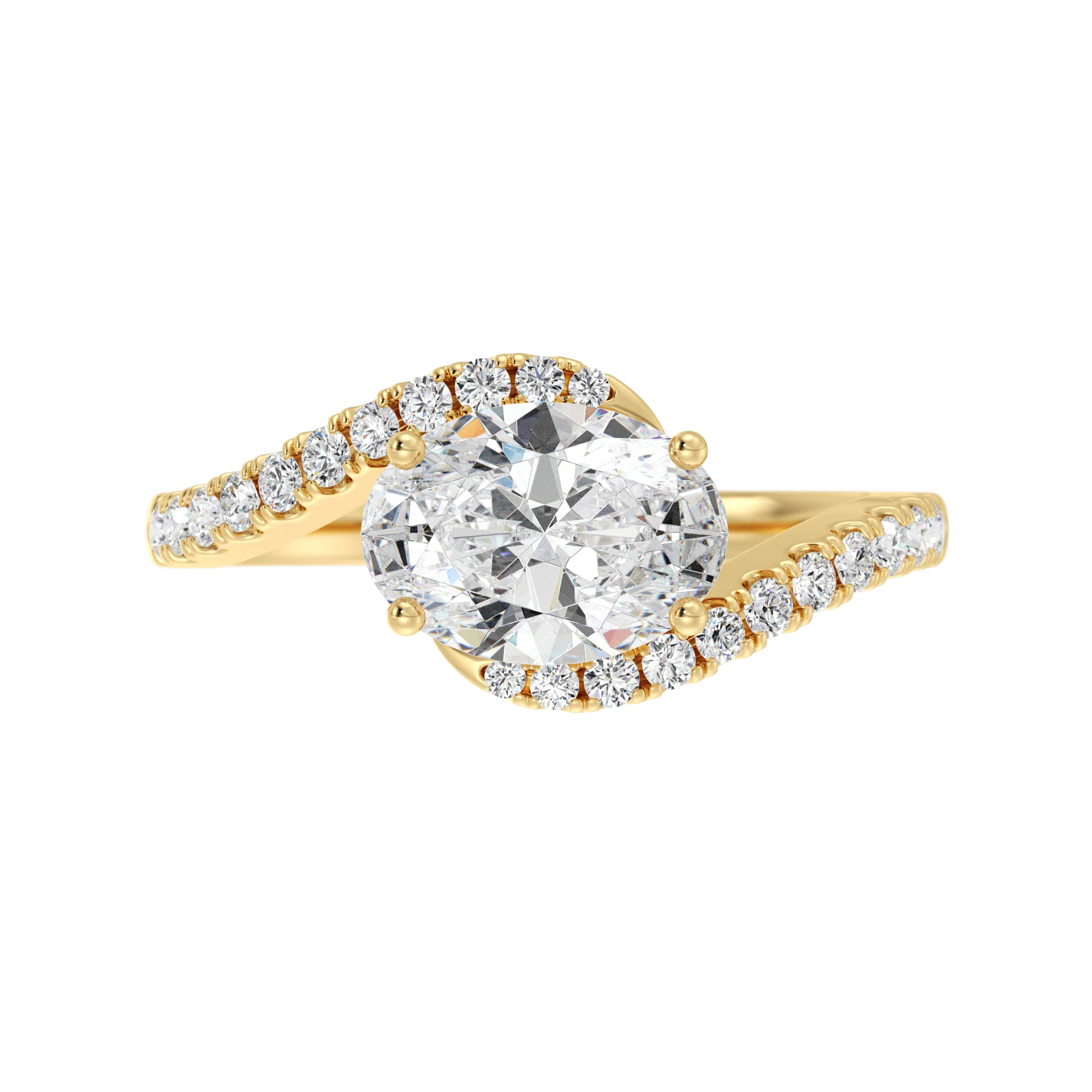 1.50 Carat Oval Cut Lab Grown Diamond Bypass Engagement Ring with Pavé Accents in 18K Gold - Image 3