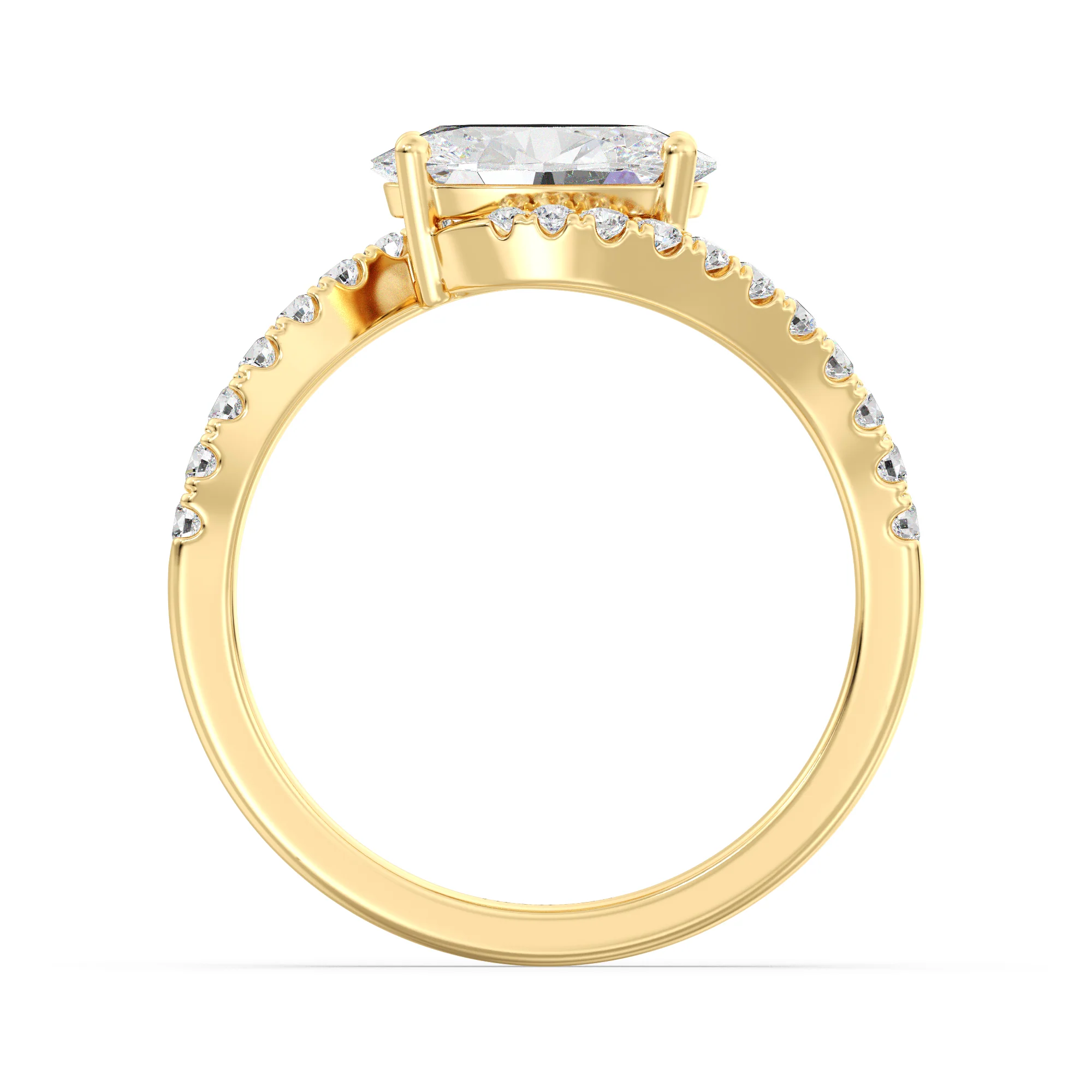 1.50 Carat Oval Cut Lab Grown Diamond Bypass Engagement Ring with Pavé Accents in 18K Gold - Image 4