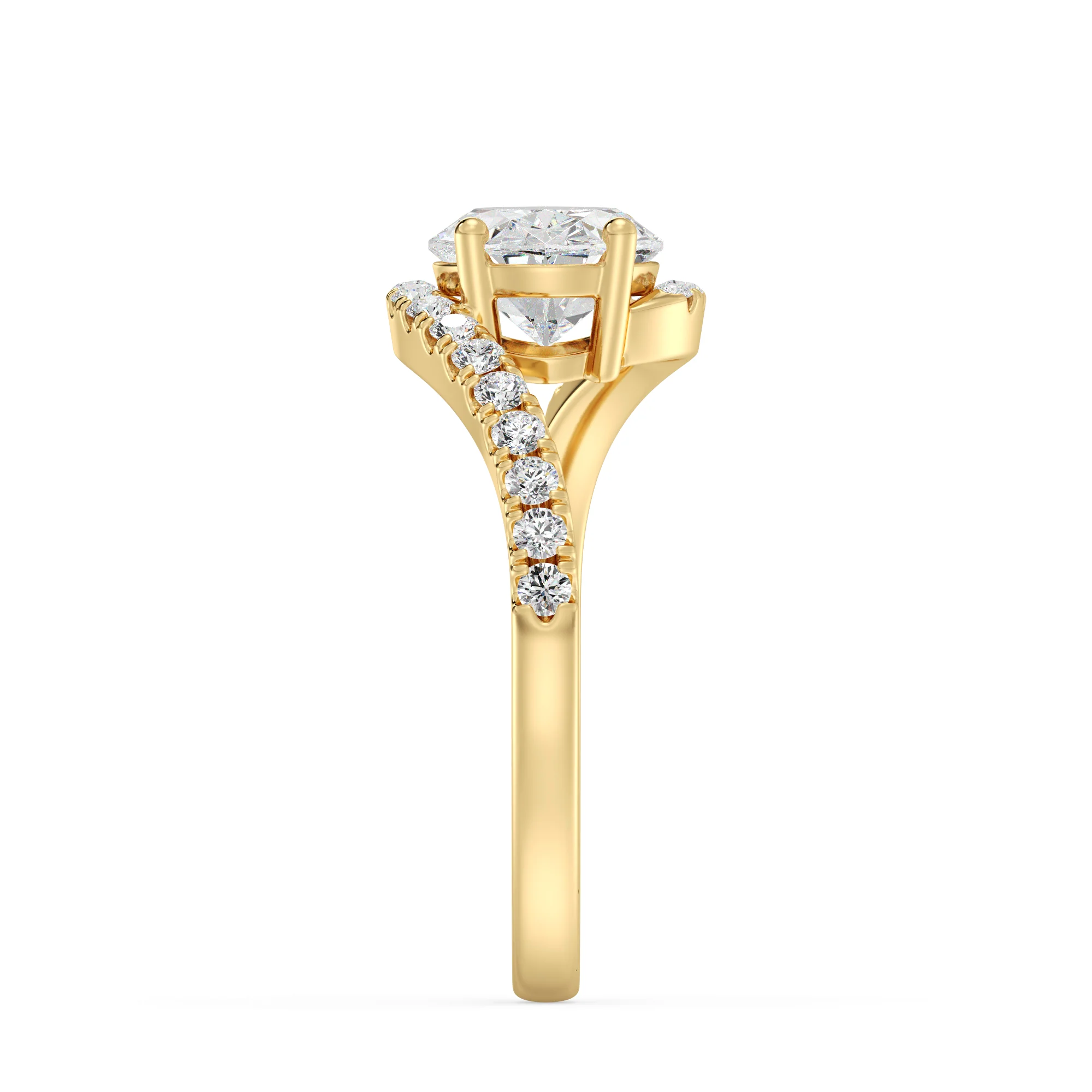 1.50 Carat Oval Cut Lab Grown Diamond Bypass Engagement Ring with Pavé Accents in 18K Gold - Image 5