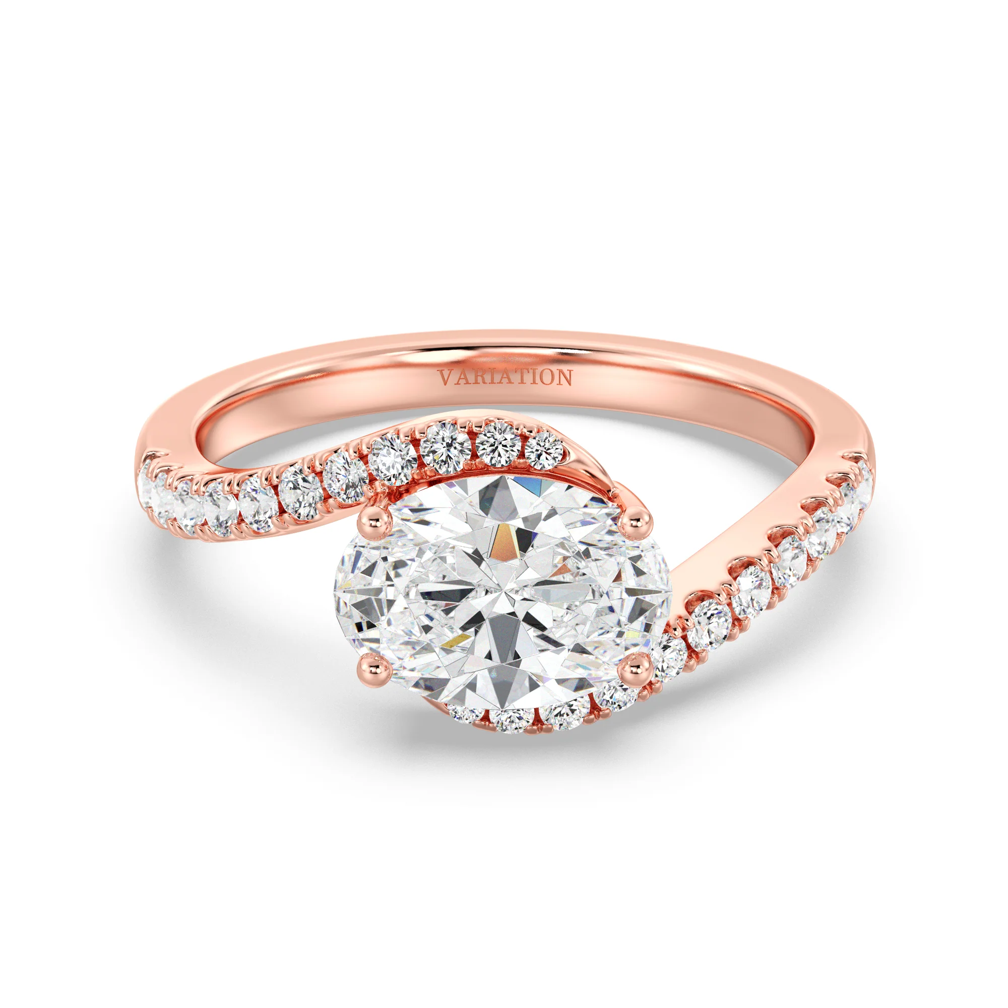 1.50 Carat Oval Cut Lab Grown Diamond Bypass Engagement Ring with Pavé Accents in 18K Gold - Image 6