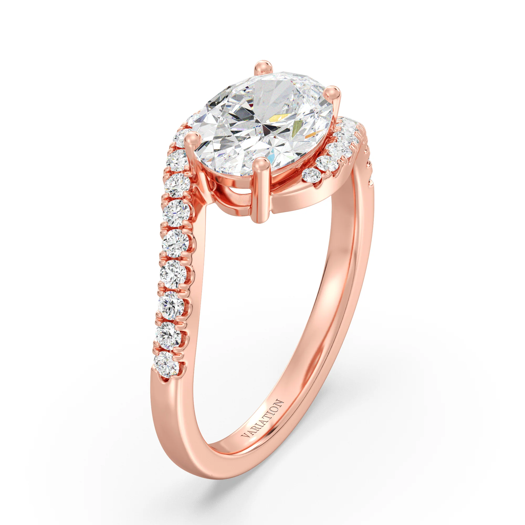 1.50 Carat Oval Cut Lab Grown Diamond Bypass Engagement Ring with Pavé Accents in 18K Gold - Image 7