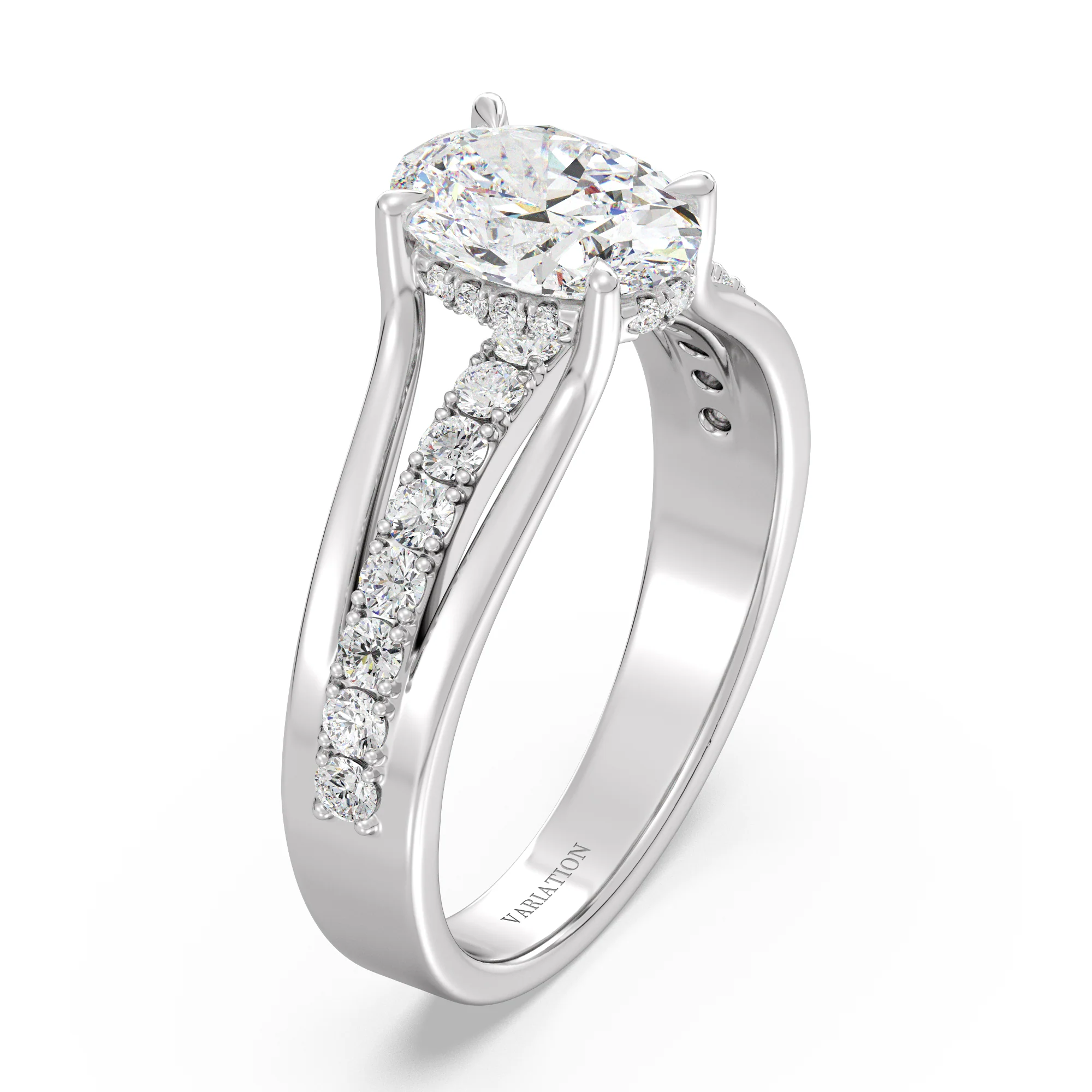1.50 Carat Oval Cut Lab Grown Diamond Halo Split Shank Engagement Ring in 18K Gold - Image 12