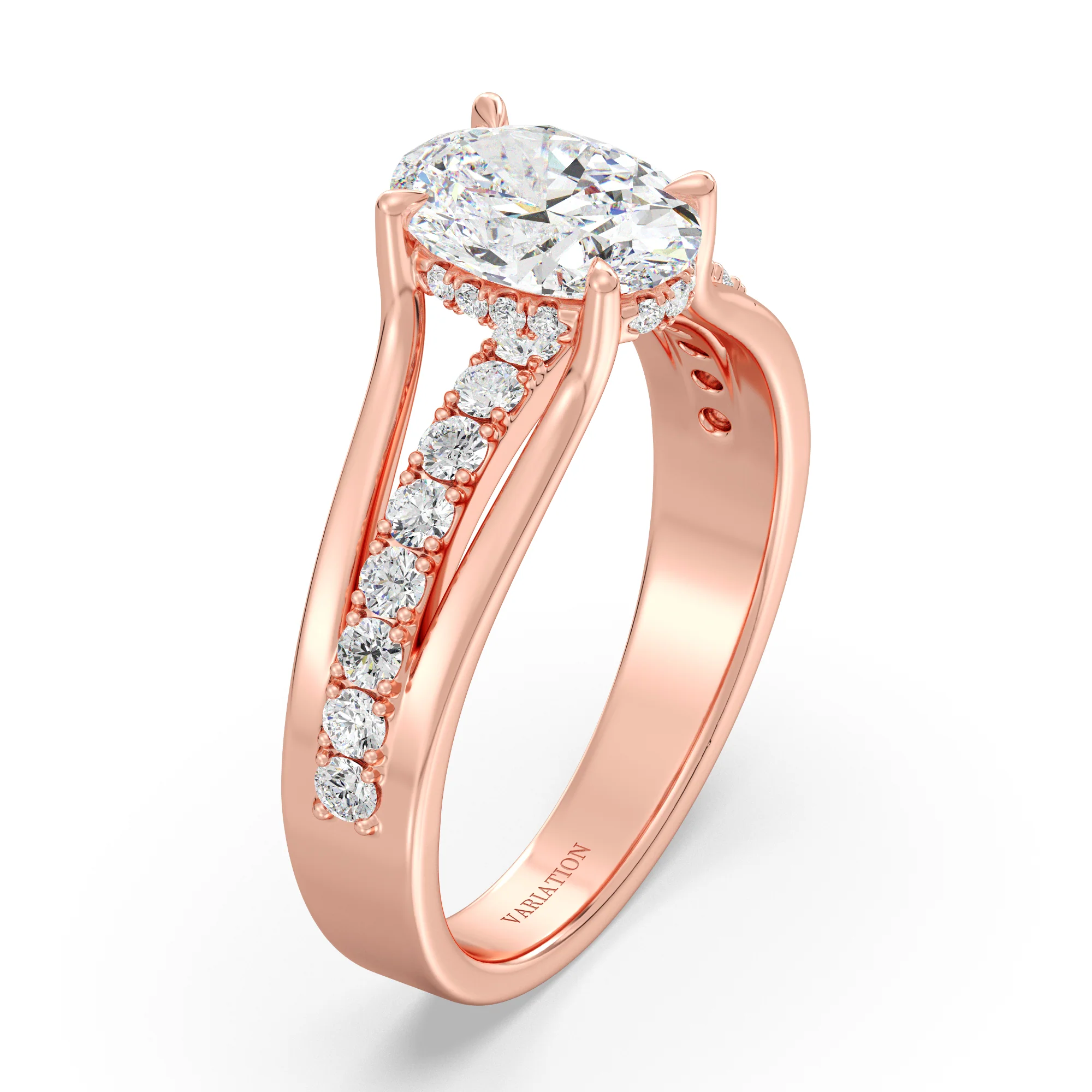 1.50 Carat Oval Cut Lab Grown Diamond Halo Split Shank Engagement Ring in 18K Gold - Image 7