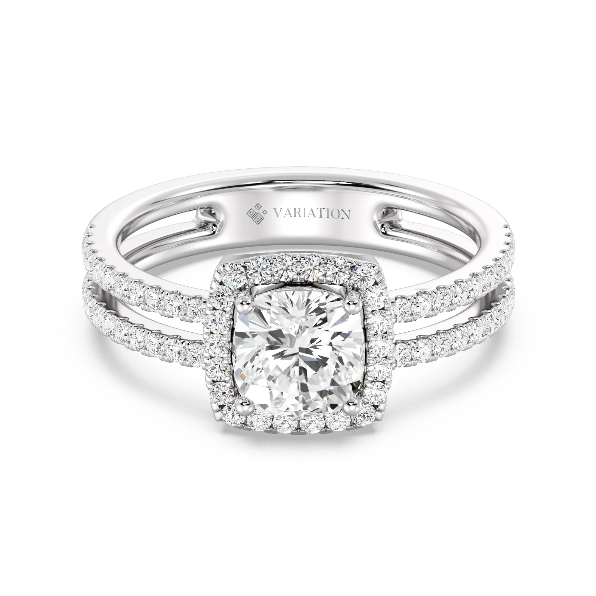 1 Carat Cushion Cut Lab Grown Diamond Halo Engagement Ring with Double Band in 18K Gold - Image 11