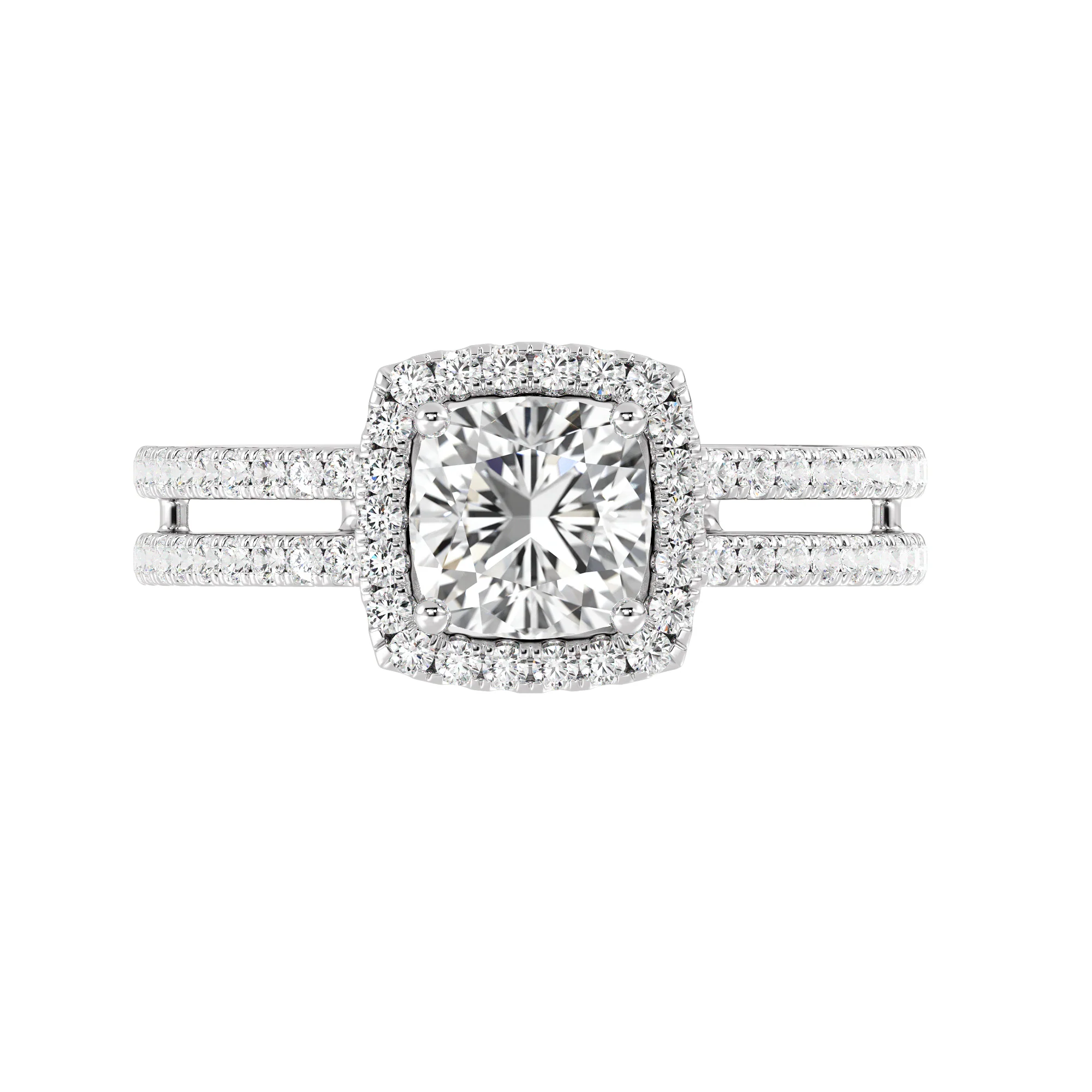 1 Carat Cushion Cut Lab Grown Diamond Halo Engagement Ring with Double Band in 18K Gold - Image 12