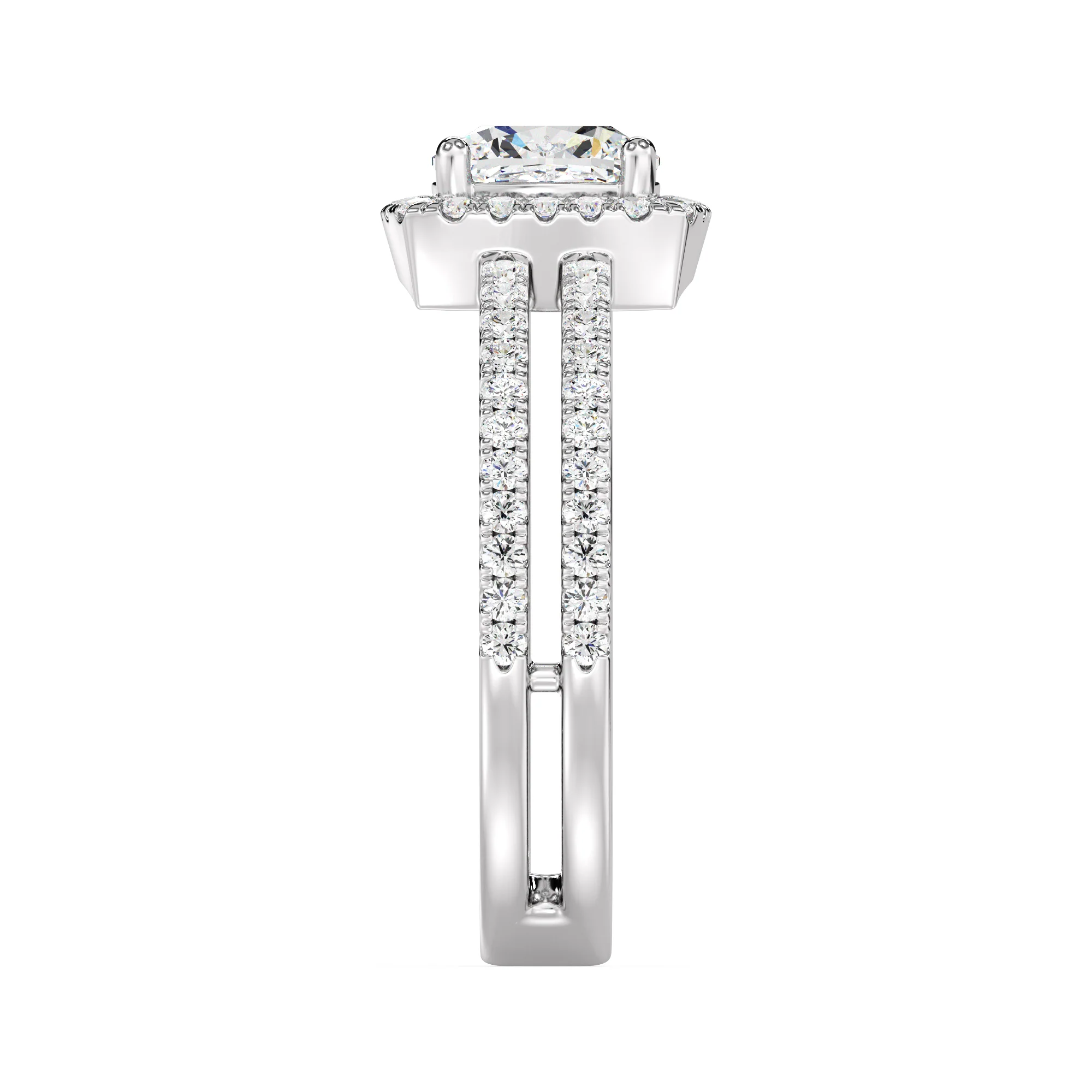 1 Carat Cushion Cut Lab Grown Diamond Halo Engagement Ring with Double Band in 18K Gold - Image 14