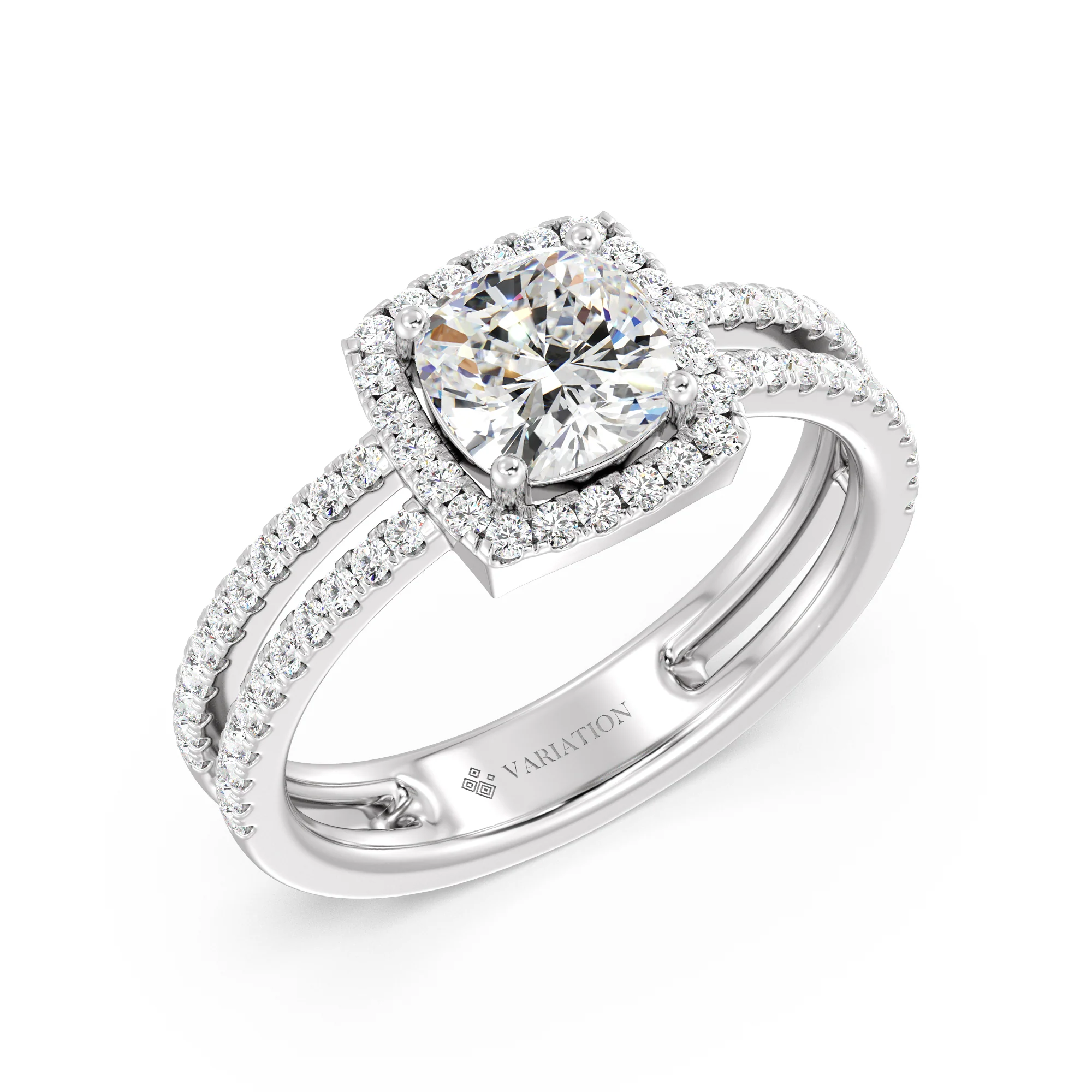1 Carat Cushion Cut Lab Grown Diamond Halo Engagement Ring with Double Band in 18K Gold - Image 15