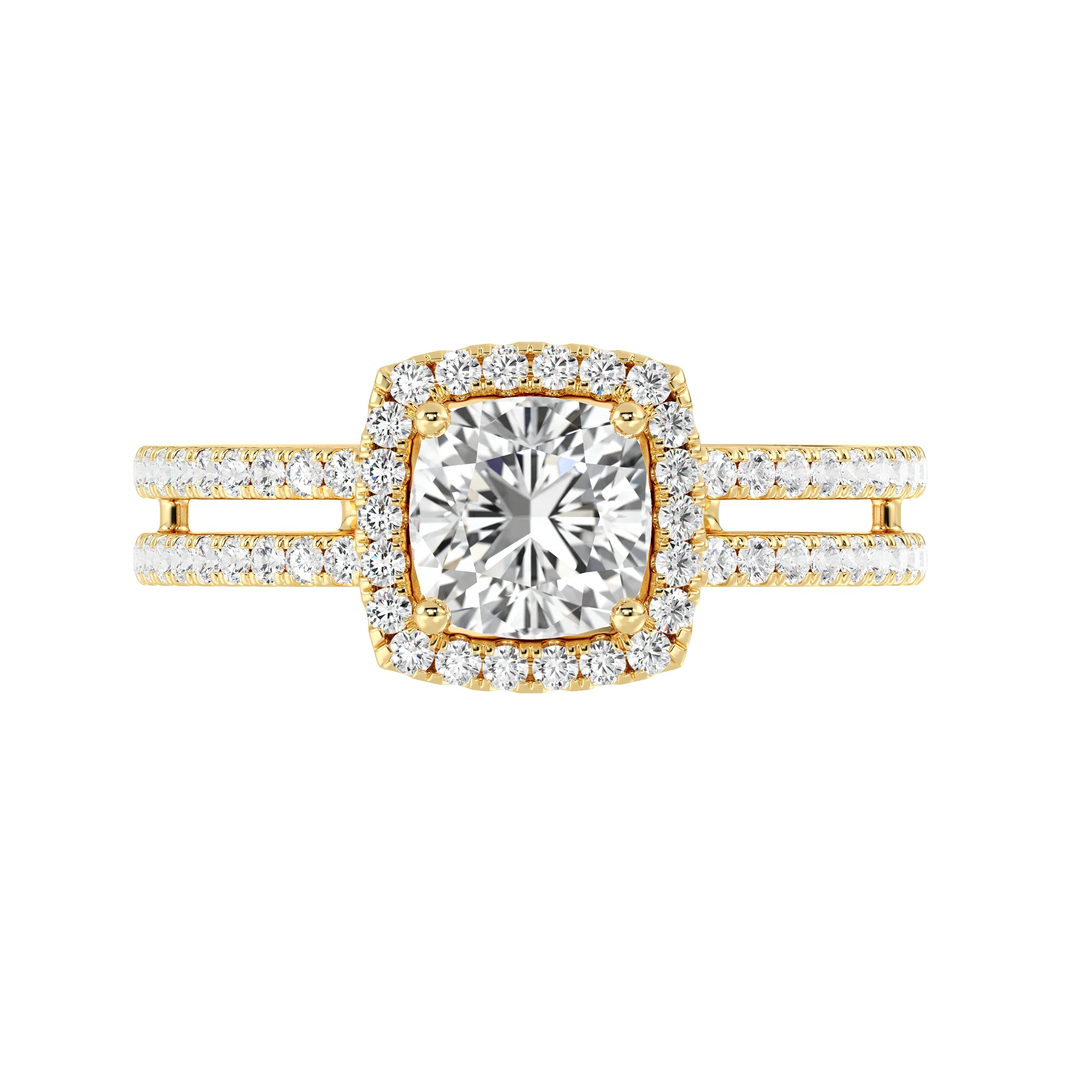 1 Carat Cushion Cut Lab Grown Diamond Halo Engagement Ring with Double Band in 18K Gold - Image 3