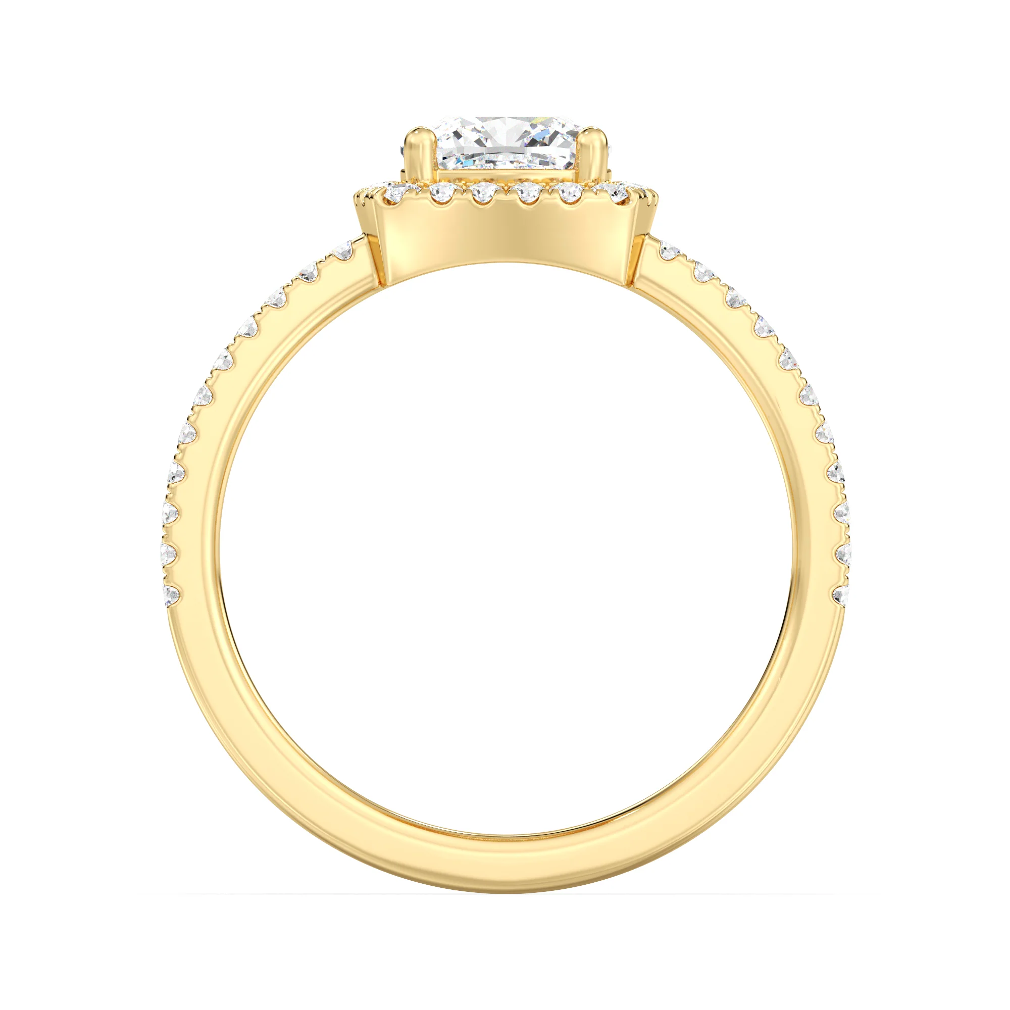 1 Carat Cushion Cut Lab Grown Diamond Halo Engagement Ring with Double Band in 18K Gold - Image 4