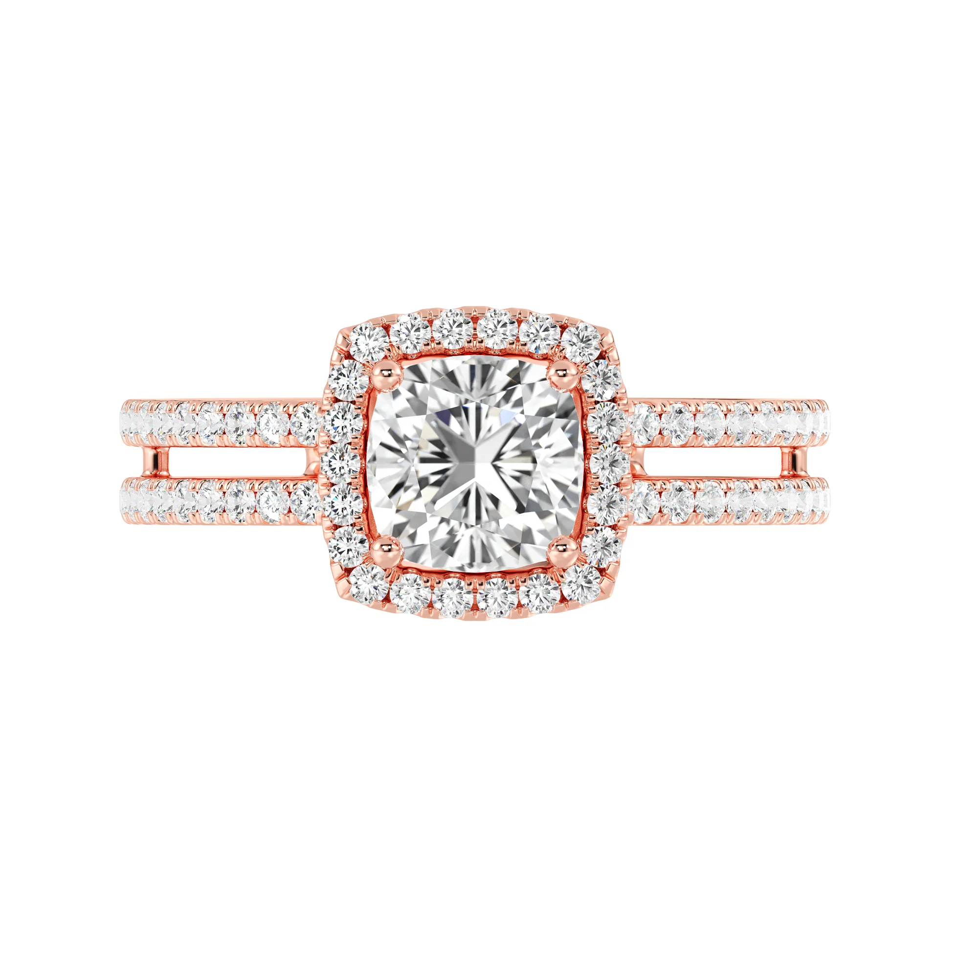 1 Carat Cushion Cut Lab Grown Diamond Halo Engagement Ring with Double Band in 18K Gold - Image 7
