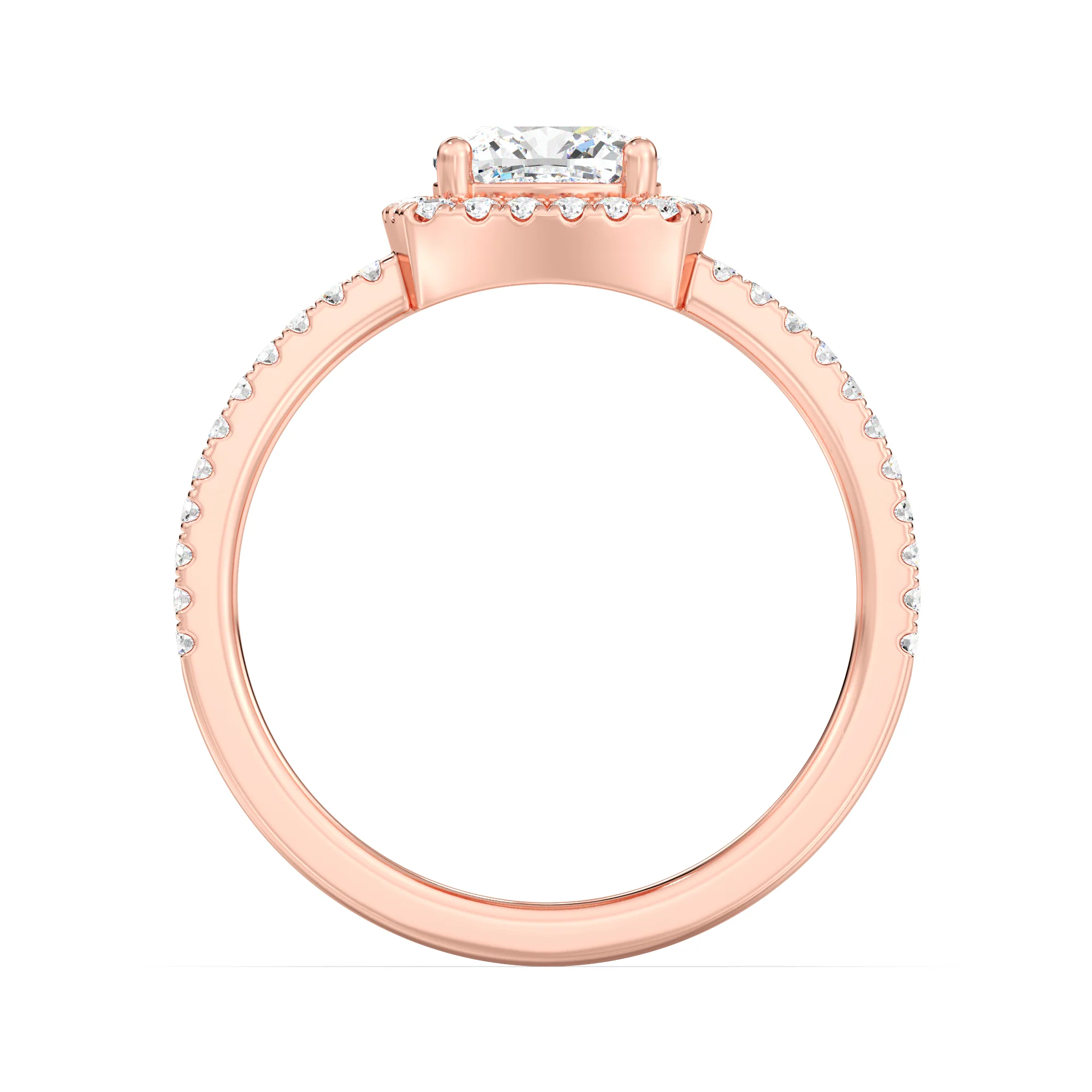 1 Carat Cushion Cut Lab Grown Diamond Halo Engagement Ring with Double Band in 18K Gold - Image 8