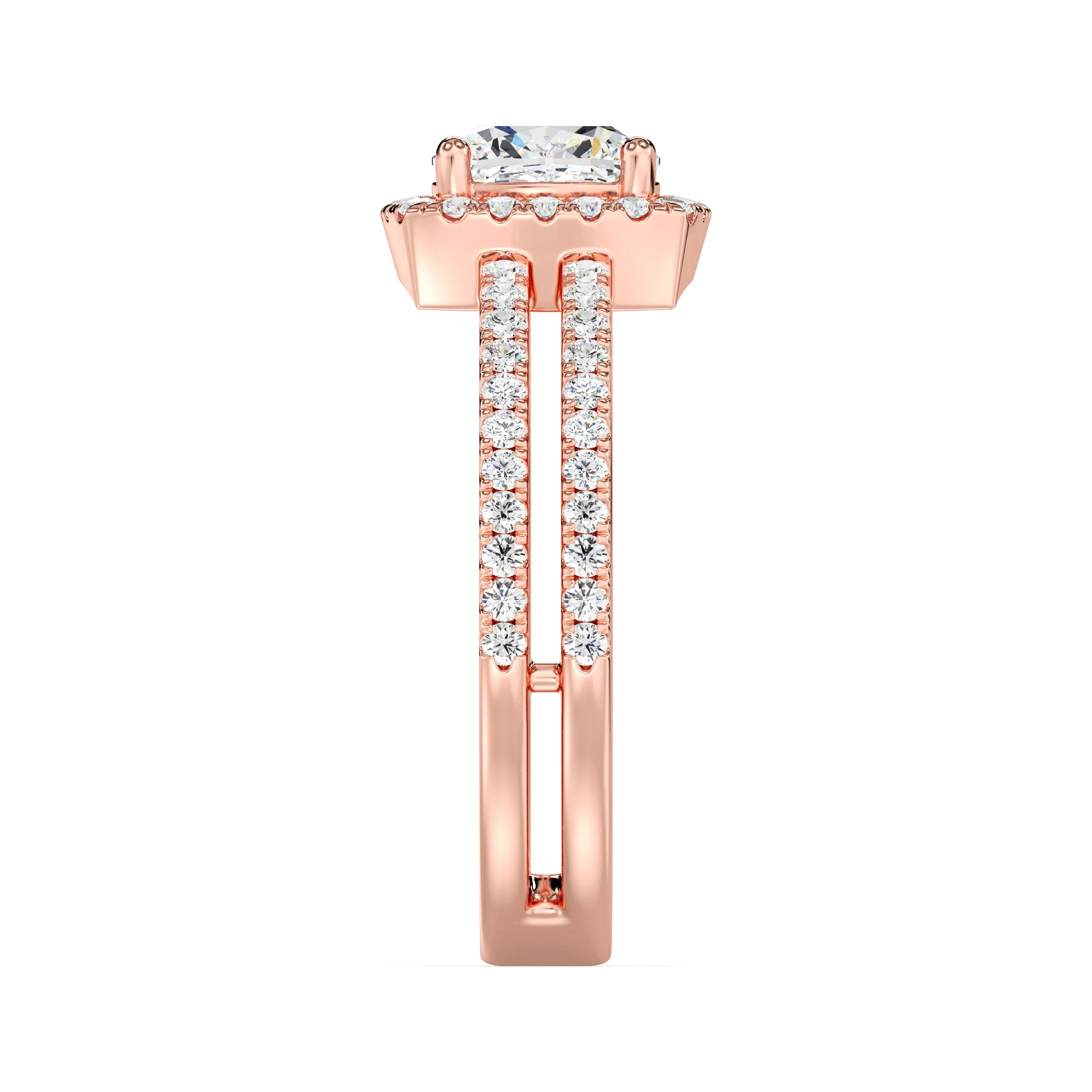 1 Carat Cushion Cut Lab Grown Diamond Halo Engagement Ring with Double Band in 18K Gold - Image 9
