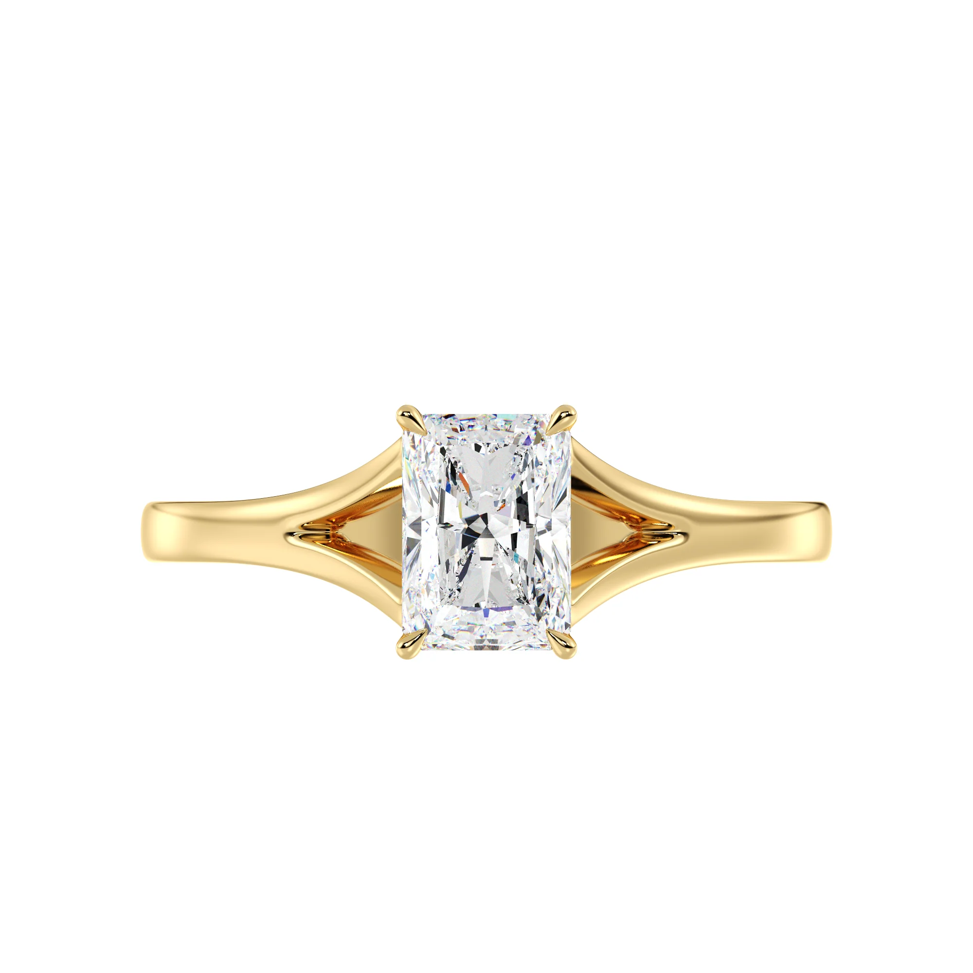 1 Carat Radiant Cut Lab Grown Diamond Split Shank Solitaire Ring in 18K Gold - Image 4