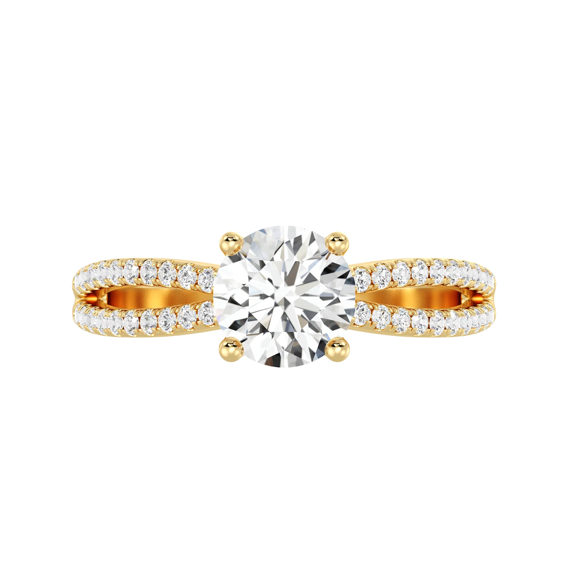 1 Carat Round Cut Lab Grown Diamond Split Shank Engagement Ring in 18K Gold - Image 3
