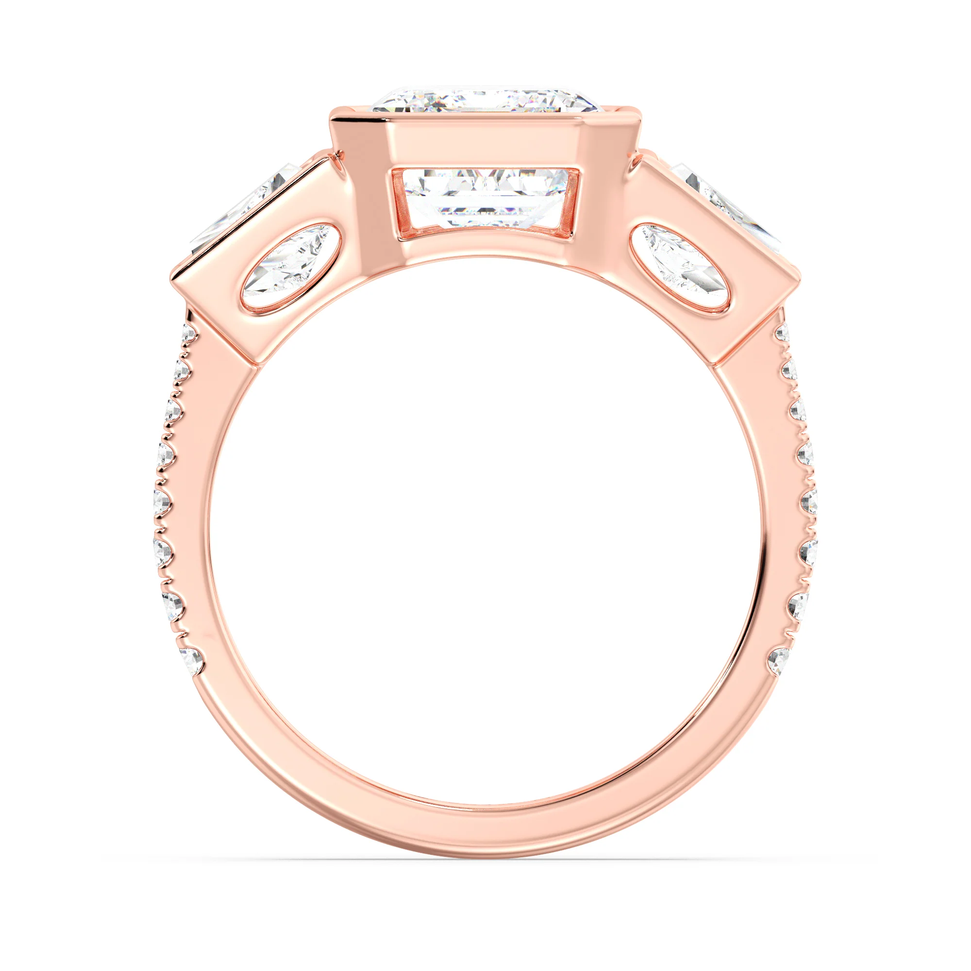 4 Carat Emerald Cut Lab Grown Diamond Engagement Ring with Trapezoid Side Stones in 18K Gold - Image 10