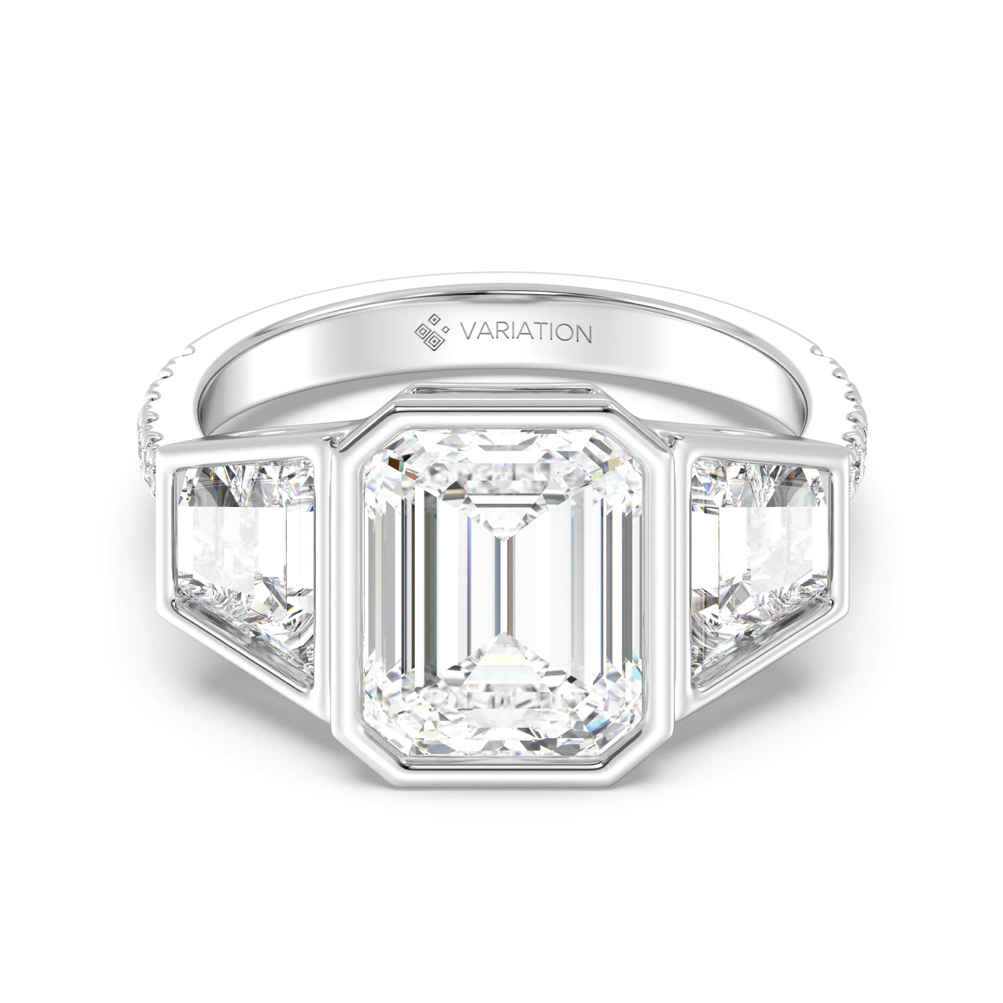4 Carat Emerald Cut Lab Grown Diamond Engagement Ring with Trapezoid Side Stones in 18K Gold - Image 11