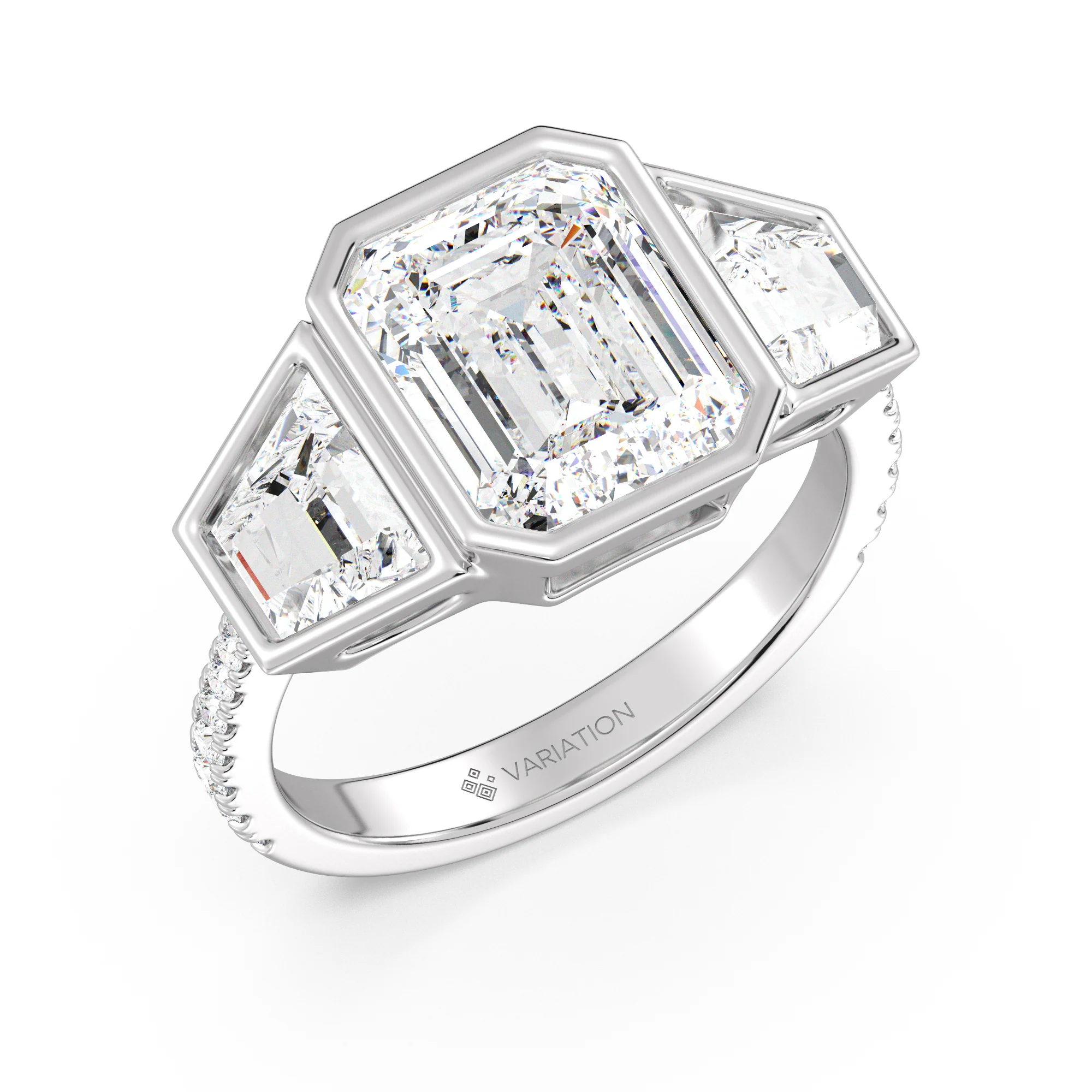 4 Carat Emerald Cut Lab Grown Diamond Engagement Ring with Trapezoid Side Stones in 18K Gold - Image 12