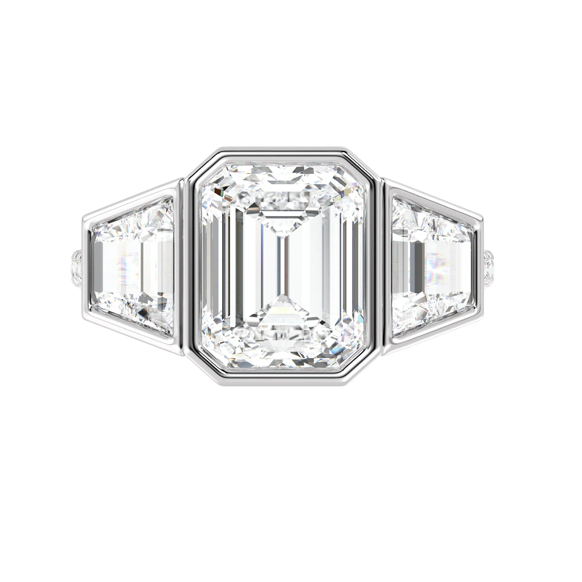 4 Carat Emerald Cut Lab Grown Diamond Engagement Ring with Trapezoid Side Stones in 18K Gold - Image 13