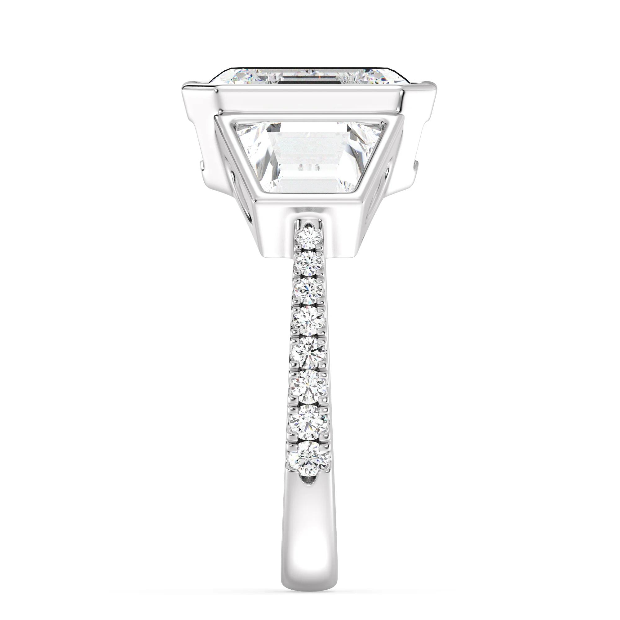 4 Carat Emerald Cut Lab Grown Diamond Engagement Ring with Trapezoid Side Stones in 18K Gold - Image 14
