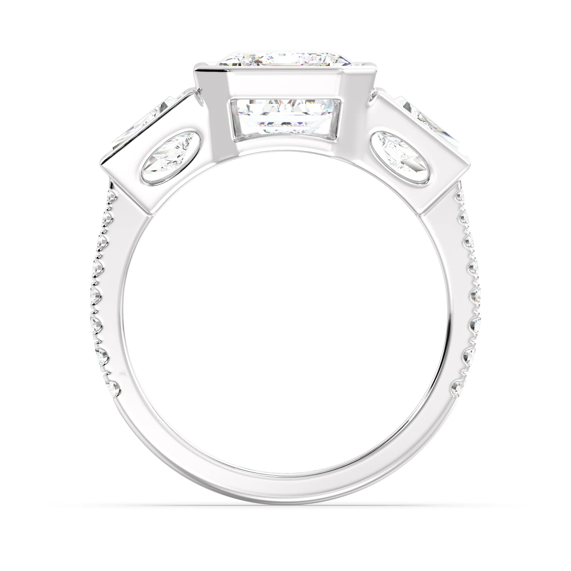 4 Carat Emerald Cut Lab Grown Diamond Engagement Ring with Trapezoid Side Stones in 18K Gold - Image 15