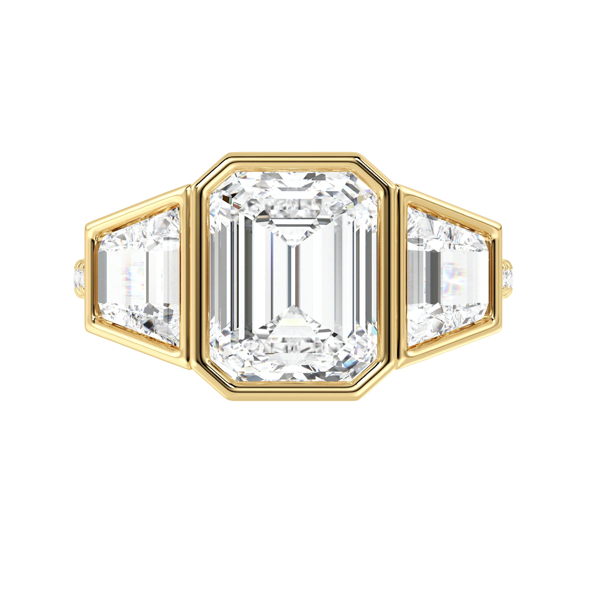 4 Carat Emerald Cut Lab Grown Diamond Engagement Ring with Trapezoid Side Stones in 18K Gold - Image 4