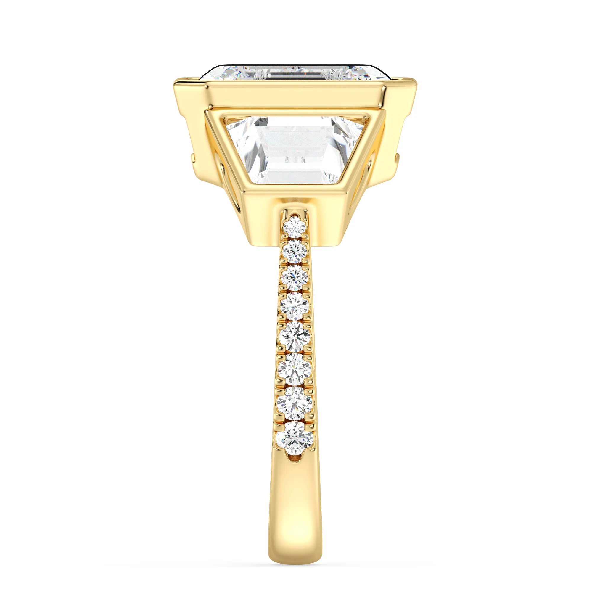 4 Carat Emerald Cut Lab Grown Diamond Engagement Ring with Trapezoid Side Stones in 18K Gold - Image 5