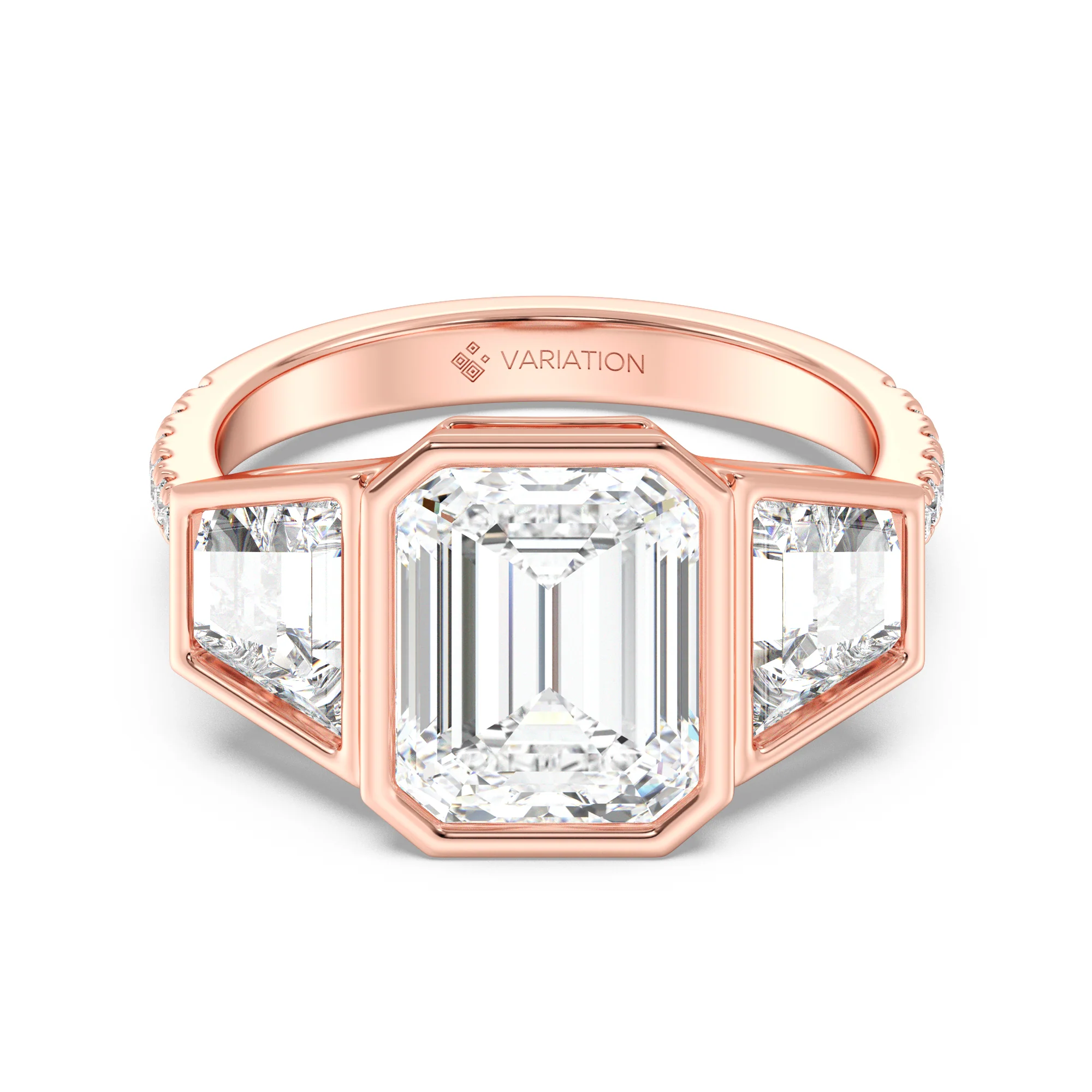 4 Carat Emerald Cut Lab Grown Diamond Engagement Ring with Trapezoid Side Stones in 18K Gold - Image 6