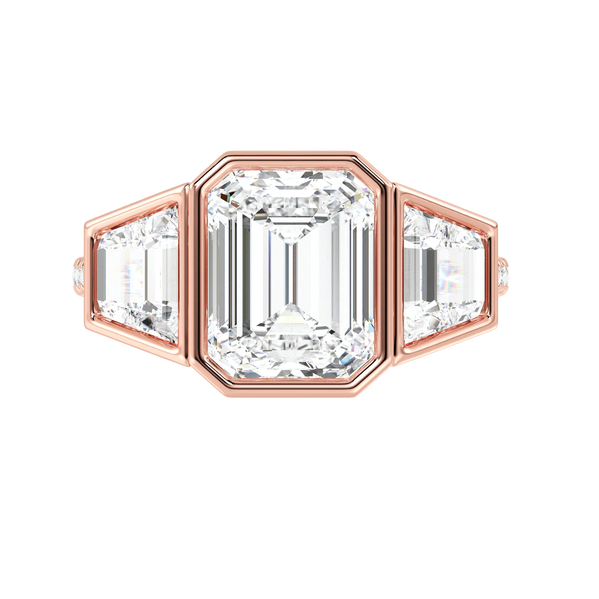 4 Carat Emerald Cut Lab Grown Diamond Engagement Ring with Trapezoid Side Stones in 18K Gold - Image 7