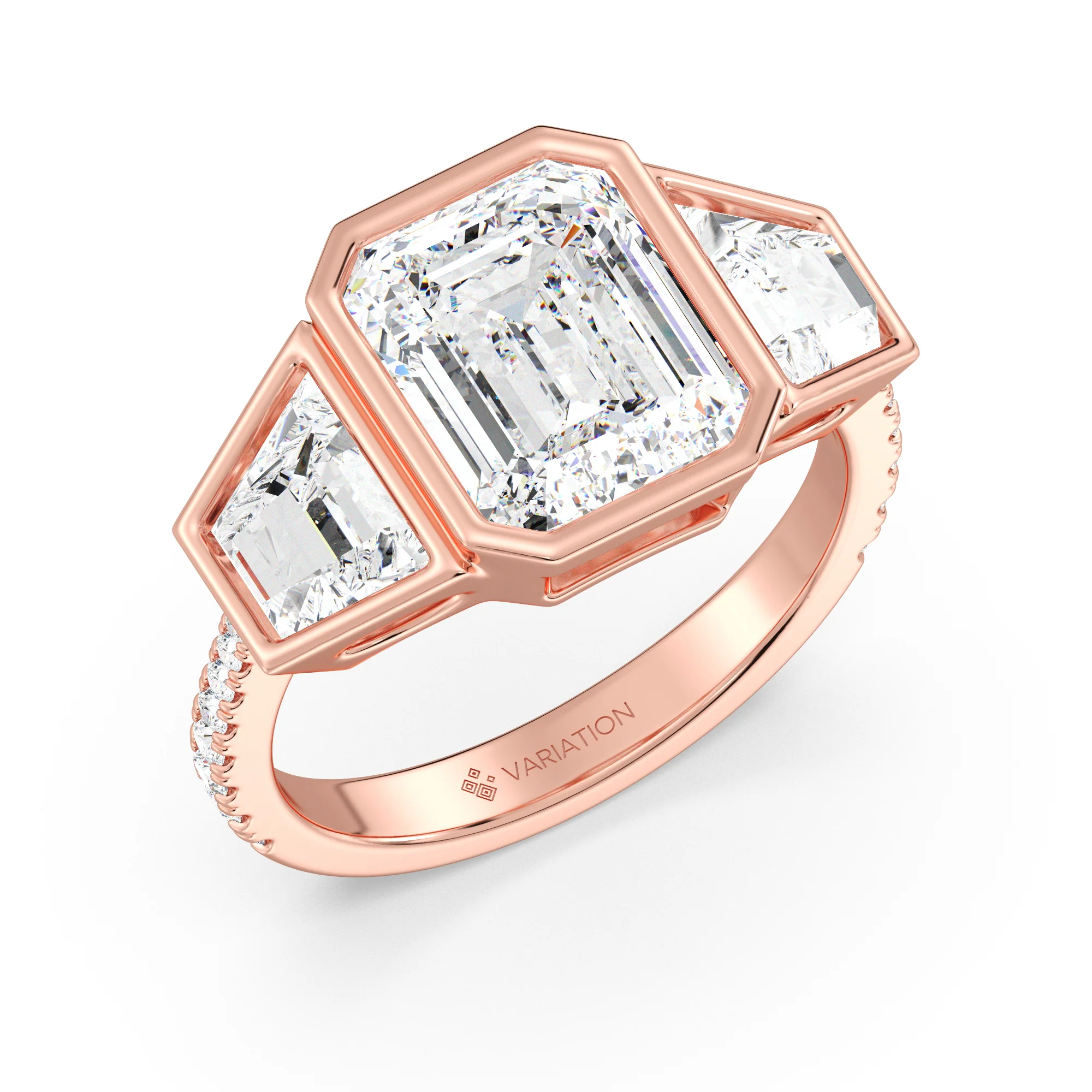 4 Carat Emerald Cut Lab Grown Diamond Engagement Ring with Trapezoid Side Stones in 18K Gold - Image 8