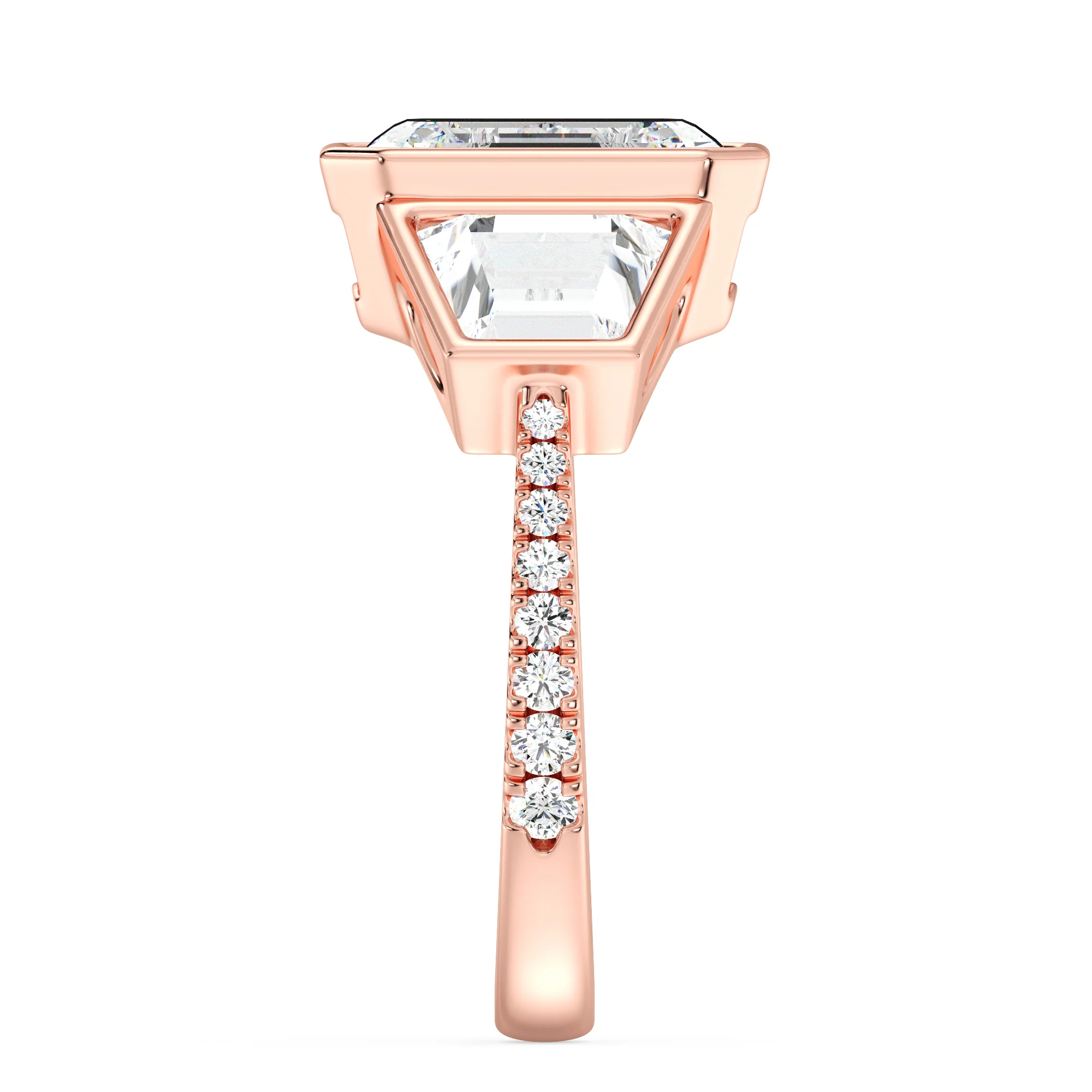 4 Carat Emerald Cut Lab Grown Diamond Engagement Ring with Trapezoid Side Stones in 18K Gold - Image 9