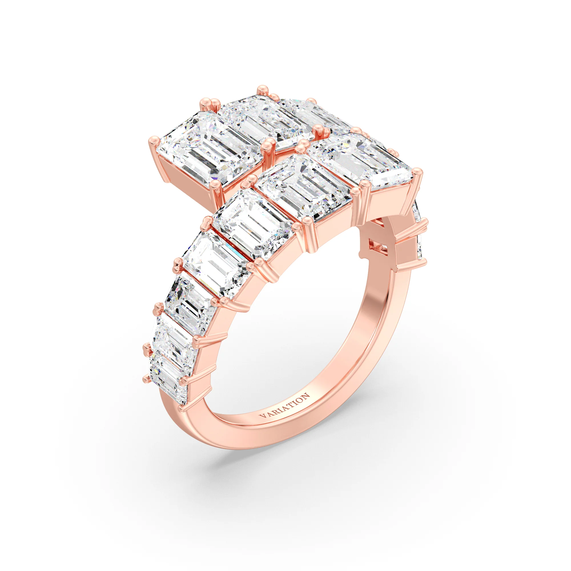 Emerald Cut Lab Grown Diamond Grandeur Bypass Ring in 18K Gold - Image 10