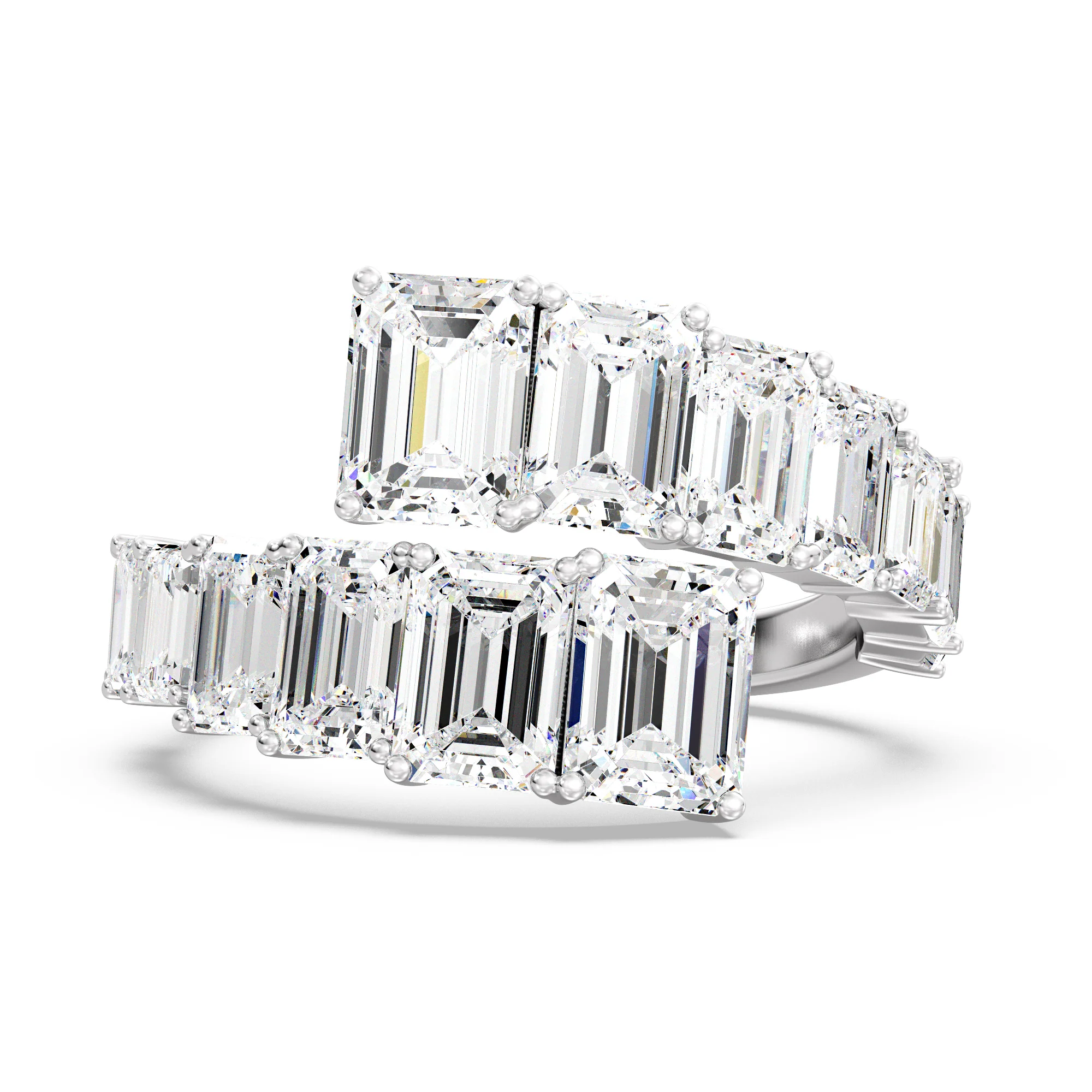 Emerald Cut Lab Grown Diamond Grandeur Bypass Ring in 18K Gold - Image 11