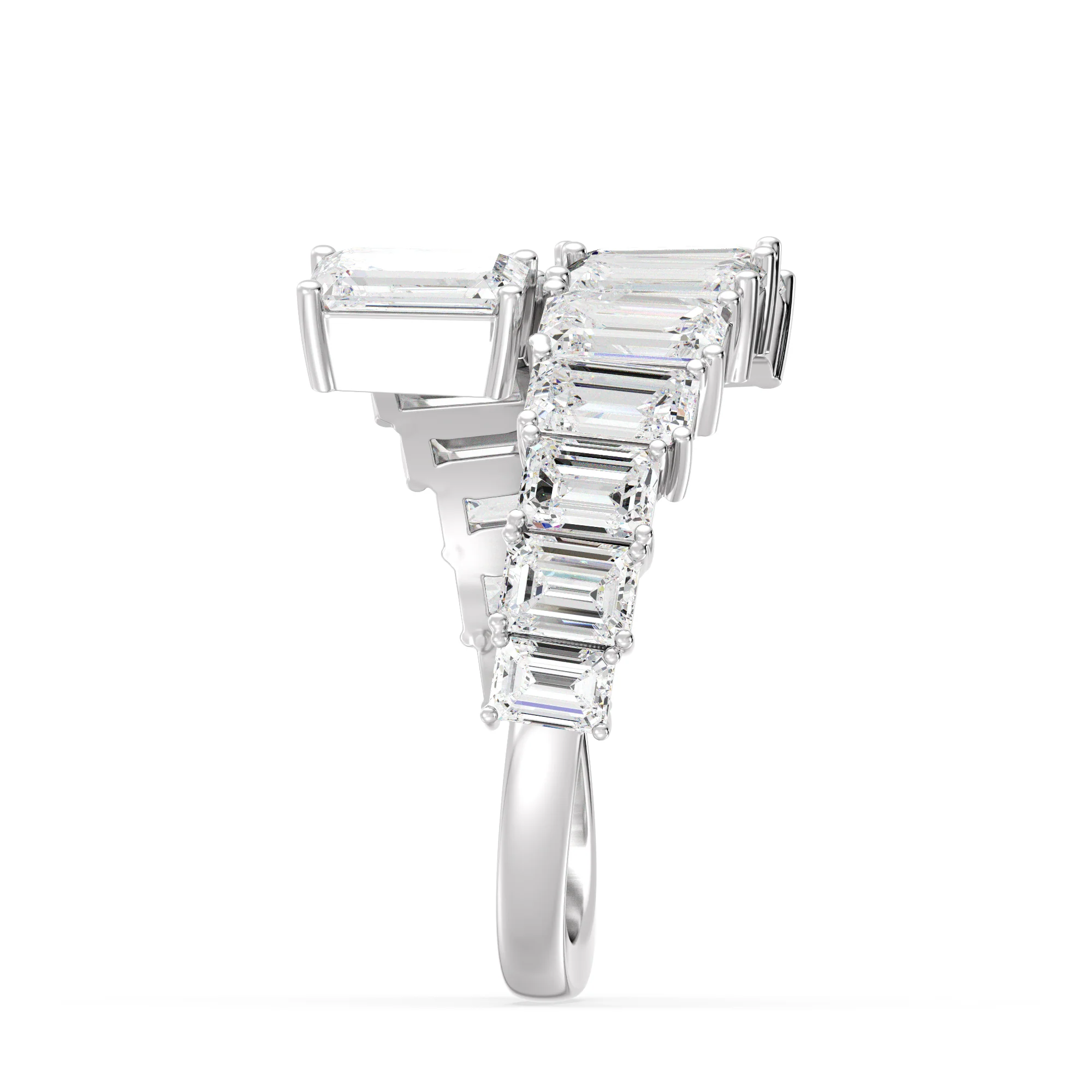 Emerald Cut Lab Grown Diamond Grandeur Bypass Ring in 18K Gold - Image 13