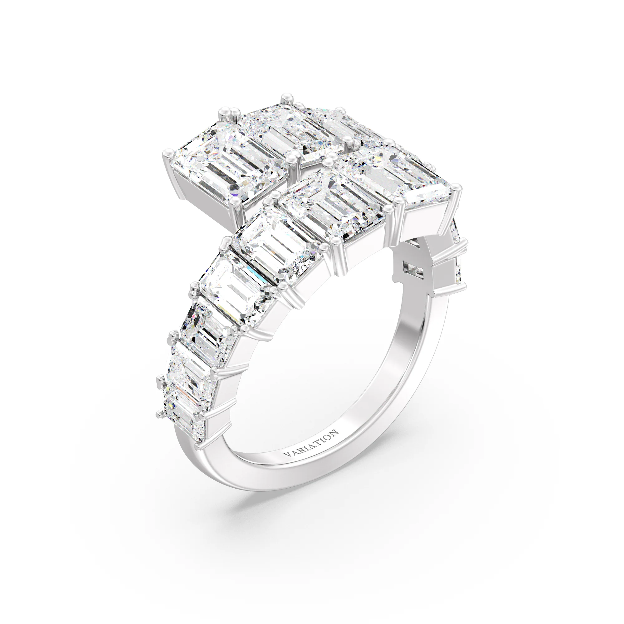 Emerald Cut Lab Grown Diamond Grandeur Bypass Ring in 18K Gold - Image 15