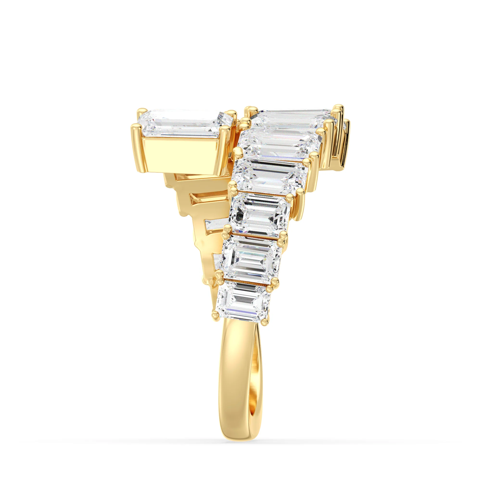 Emerald Cut Lab Grown Diamond Grandeur Bypass Ring in 18K Gold - Image 4