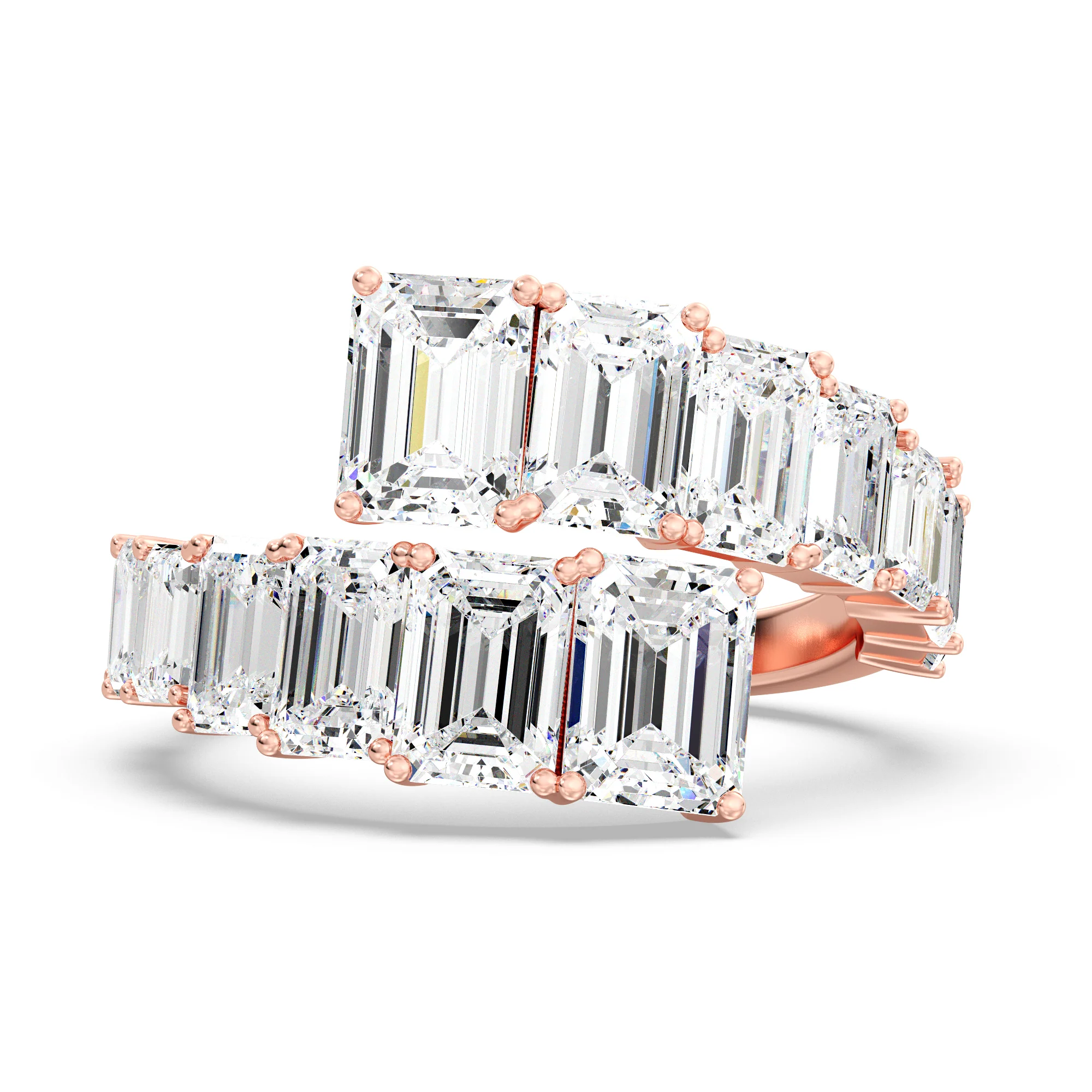 Emerald Cut Lab Grown Diamond Grandeur Bypass Ring in 18K Gold - Image 6
