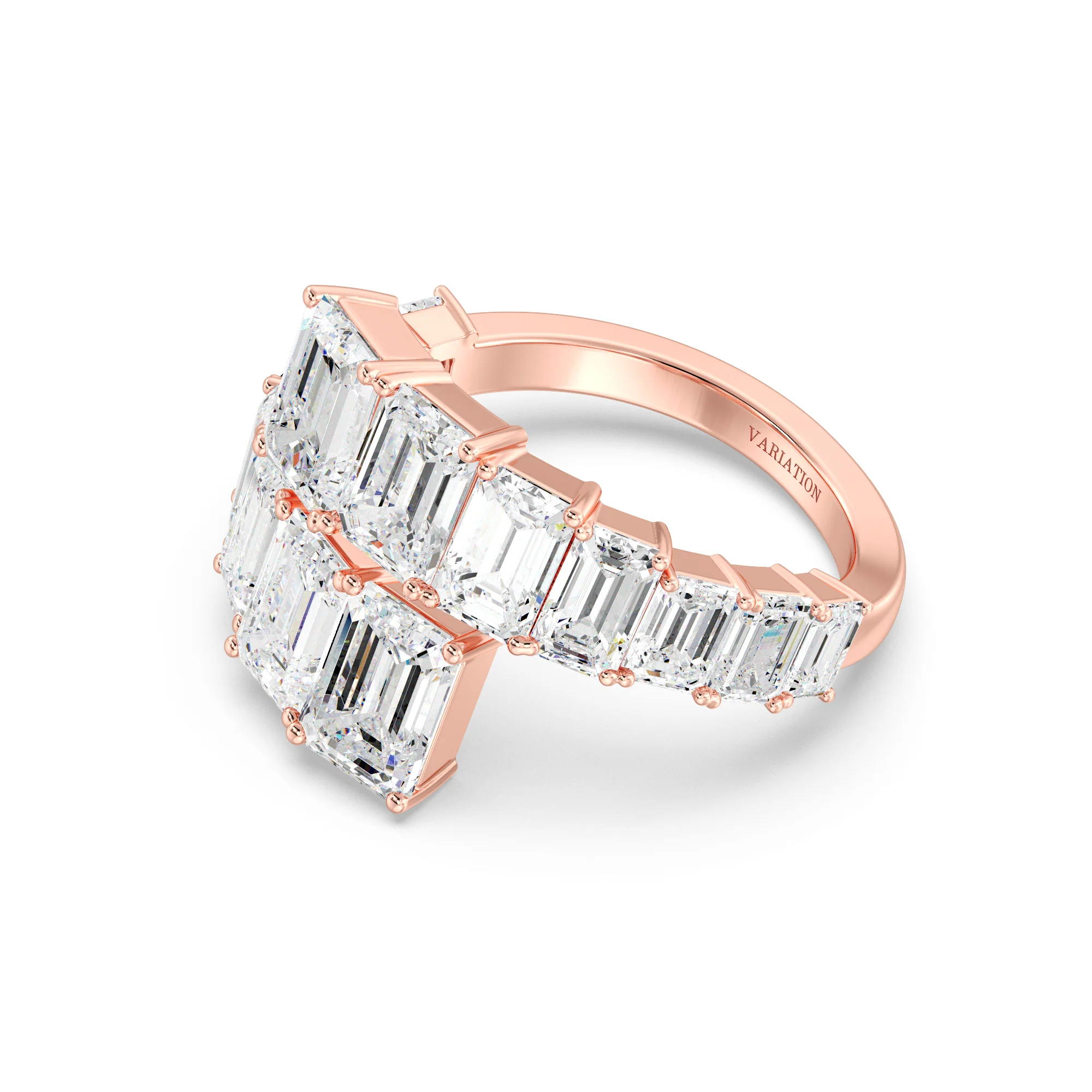 Emerald Cut Lab Grown Diamond Grandeur Bypass Ring in 18K Gold - Image 7