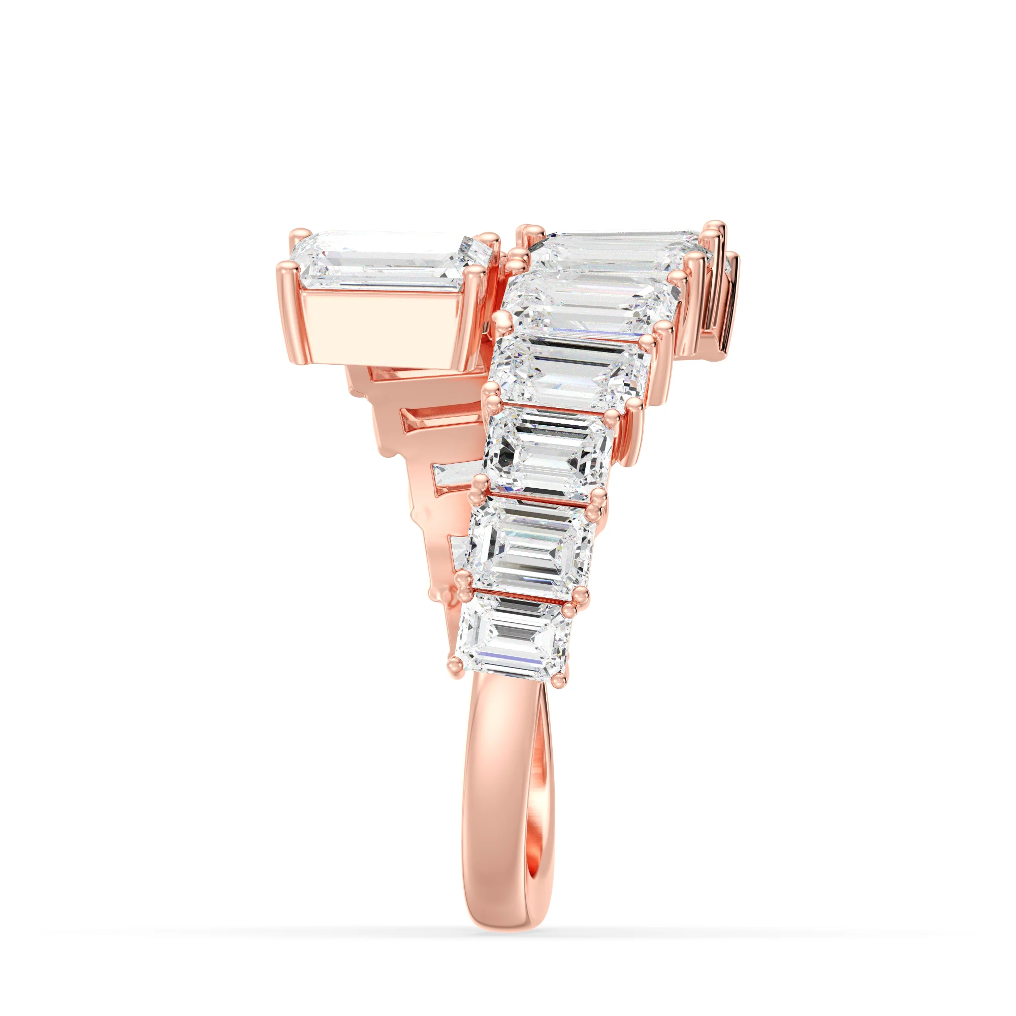 Emerald Cut Lab Grown Diamond Grandeur Bypass Ring in 18K Gold - Image 8