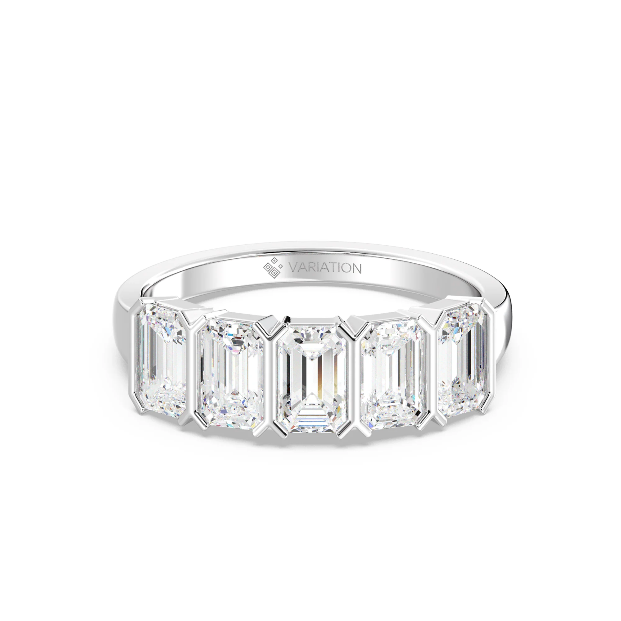 Emerald Cut Lab Grown Diamond Half Eternity Wedding Band in 18K Gold - Image 11