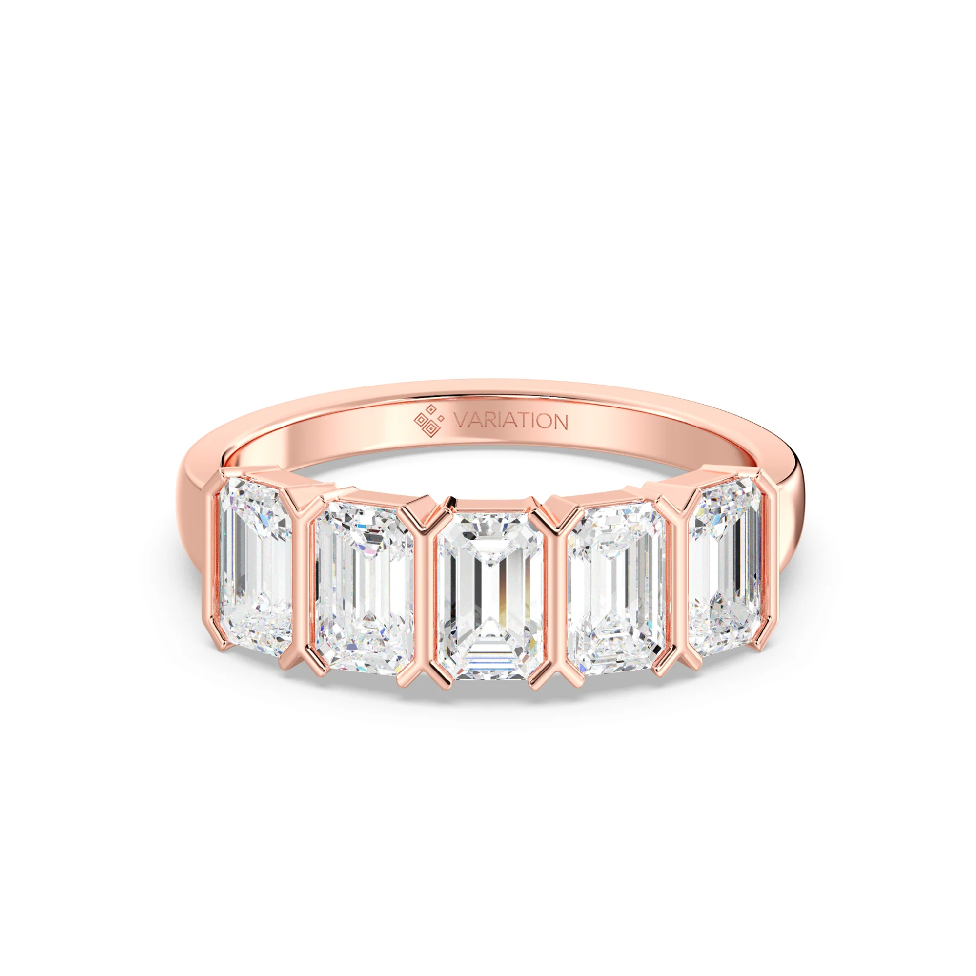 Emerald Cut Lab Grown Diamond Half Eternity Wedding Band in 18K Gold - Image 6