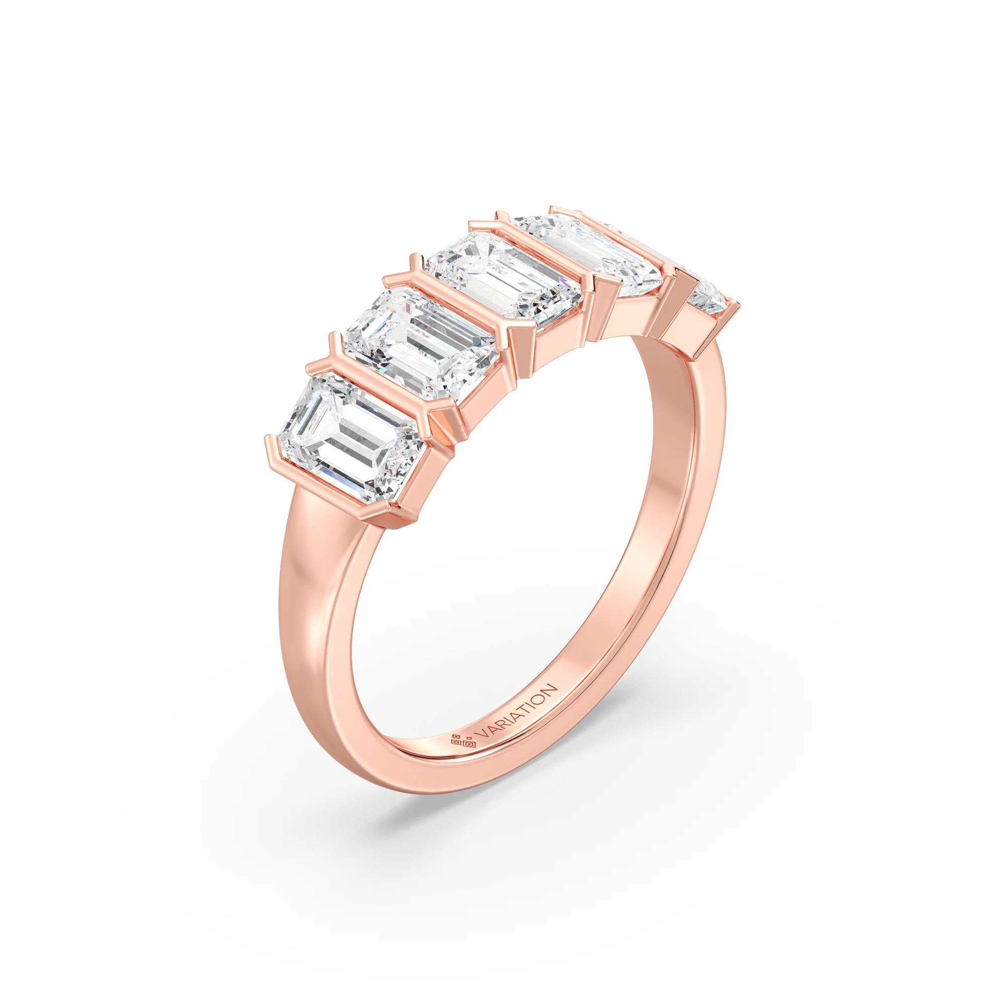 Emerald Cut Lab Grown Diamond Half Eternity Wedding Band in 18K Gold - Image 7