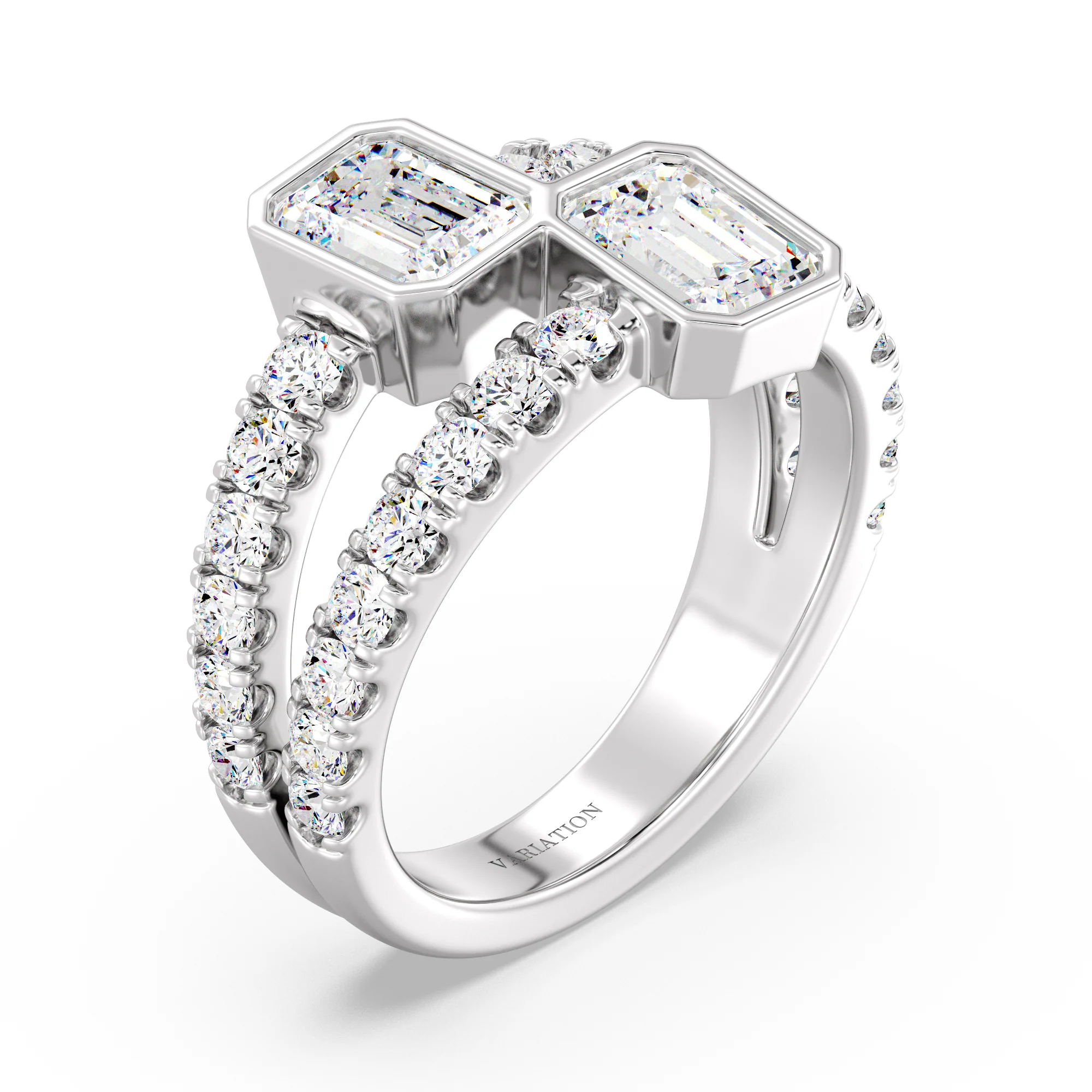 Emerald Cut Lab Grown Diamond Toi et Moi Split Shank Ring in 18K Gold - Image 10