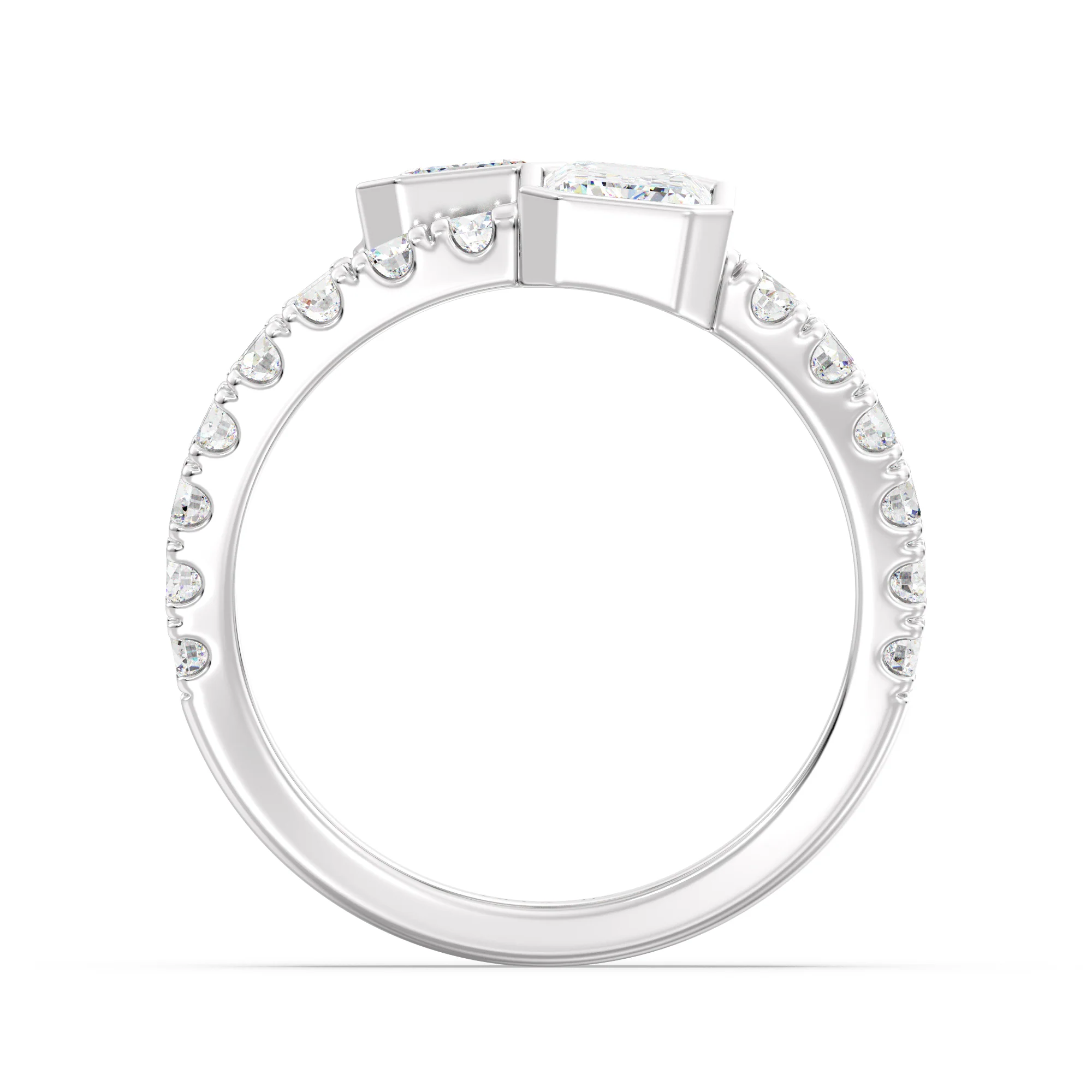 Emerald Cut Lab Grown Diamond Toi et Moi Split Shank Ring in 18K Gold - Image 11