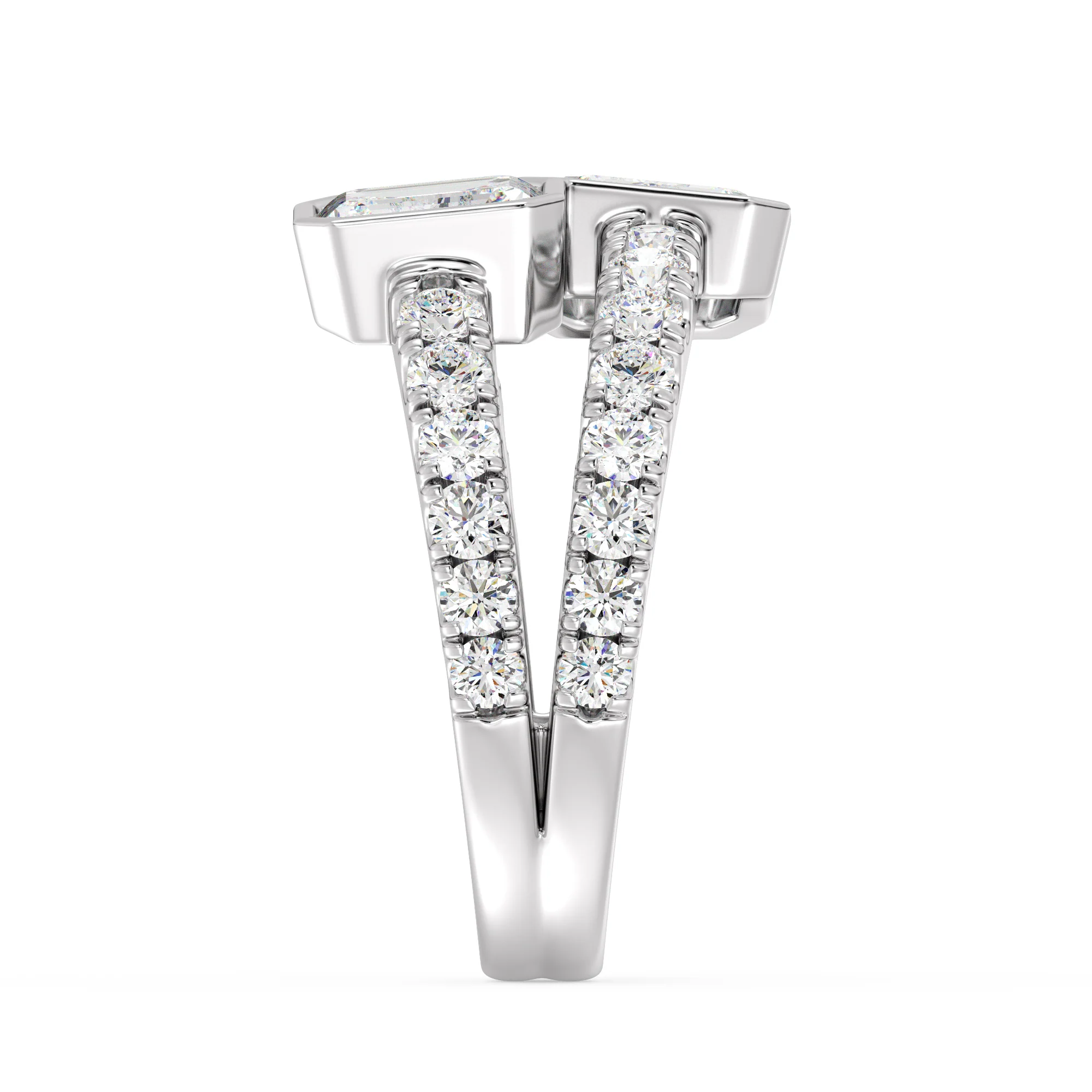 Emerald Cut Lab Grown Diamond Toi et Moi Split Shank Ring in 18K Gold - Image 12