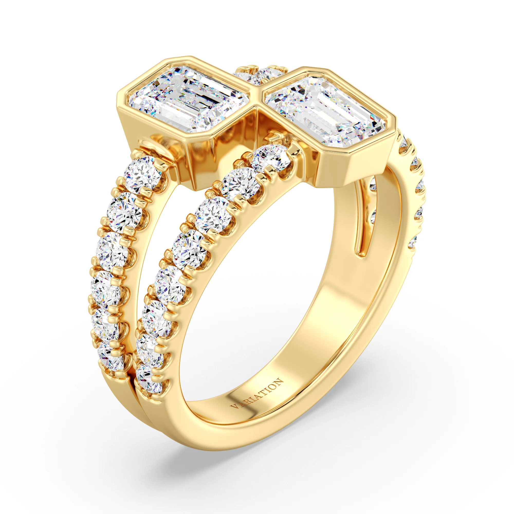 Emerald Cut Lab Grown Diamond Toi et Moi Split Shank Ring in 18K Gold - Image 3