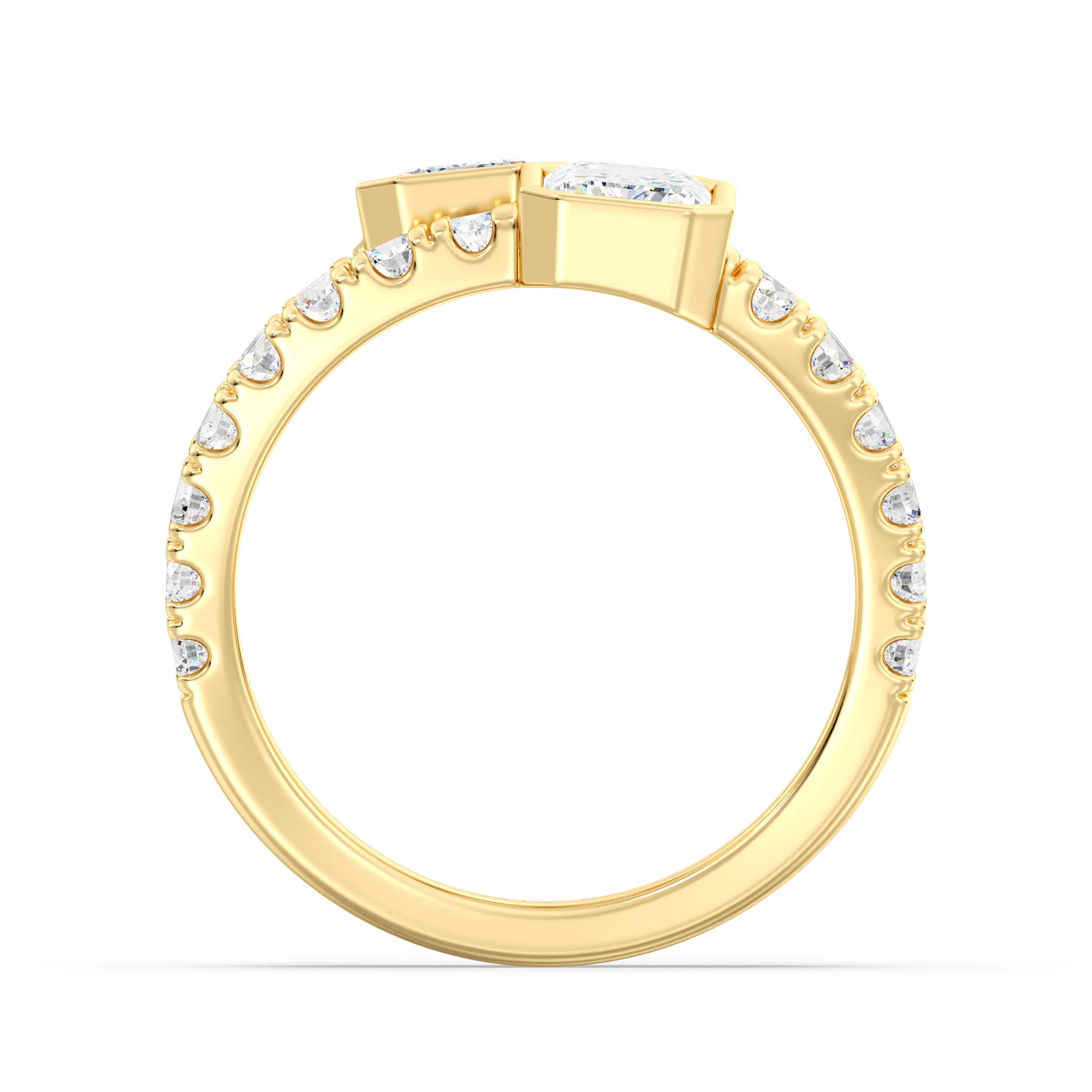 Emerald Cut Lab Grown Diamond Toi et Moi Split Shank Ring in 18K Gold - Image 4