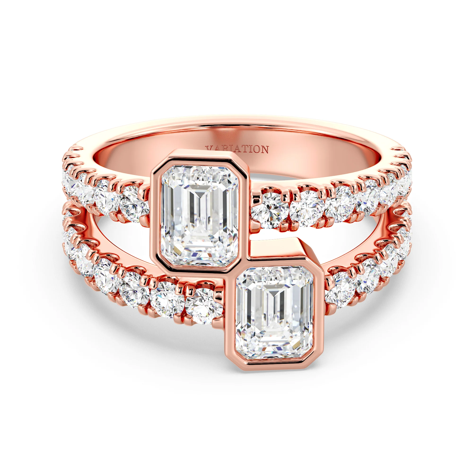 Emerald Cut Lab Grown Diamond Toi et Moi Split Shank Ring in 18K Gold - Image 5