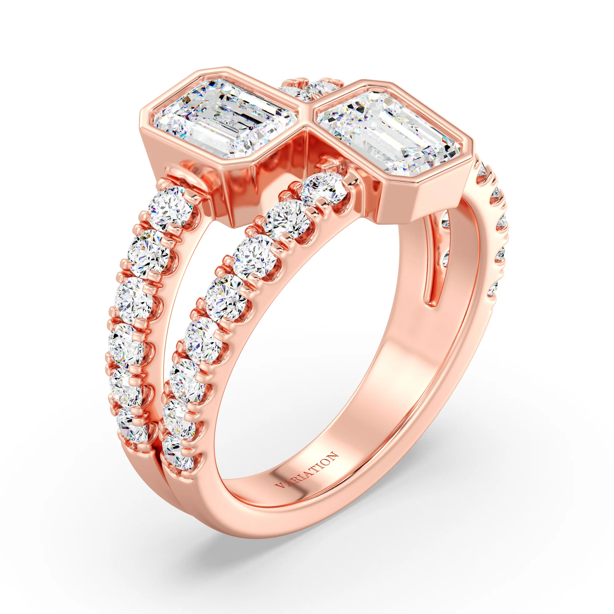 Emerald Cut Lab Grown Diamond Toi et Moi Split Shank Ring in 18K Gold - Image 6